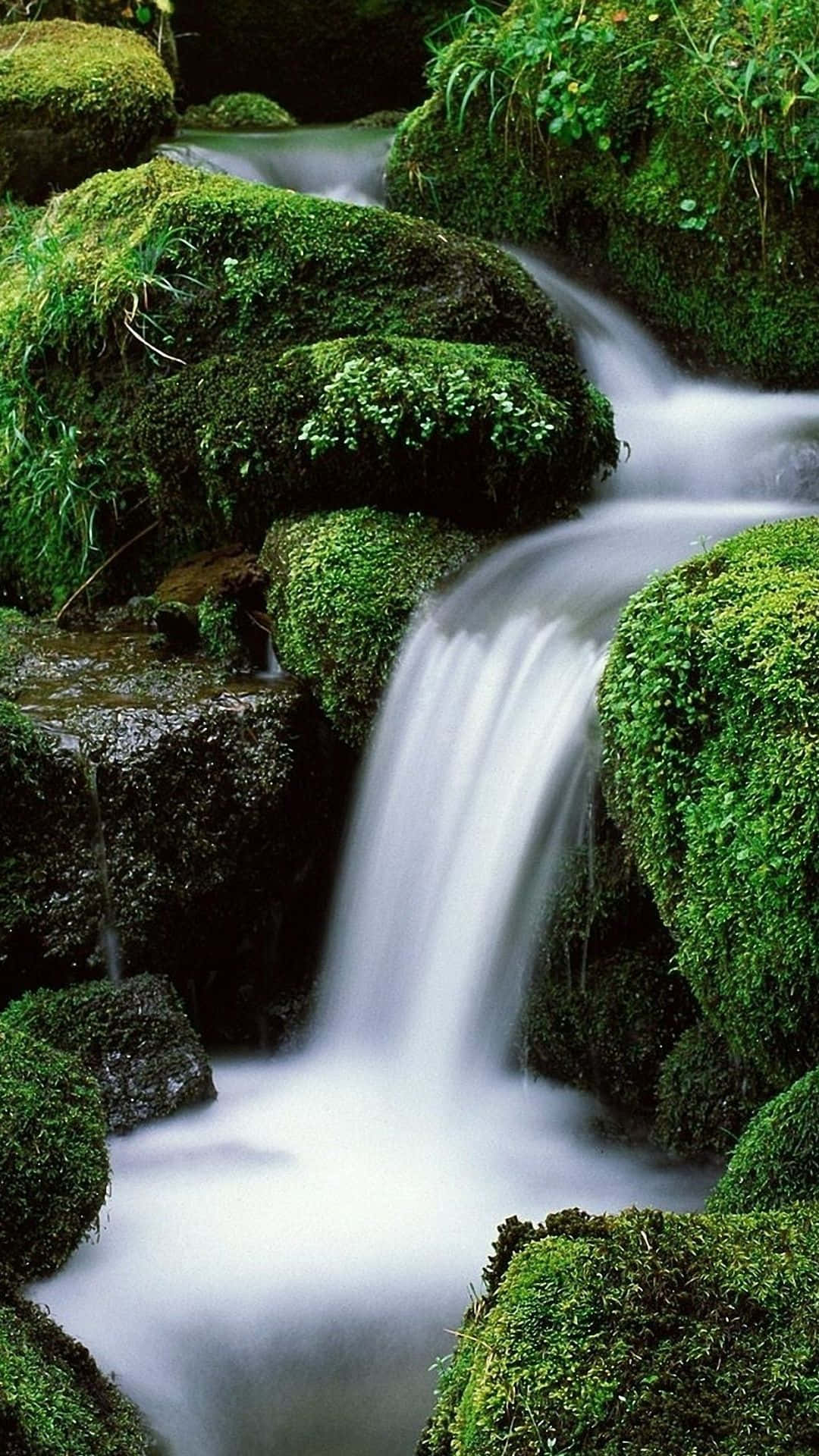 iPhone Waterfall, waterfall, mossy rocks, Full HD Phone Wallpaper