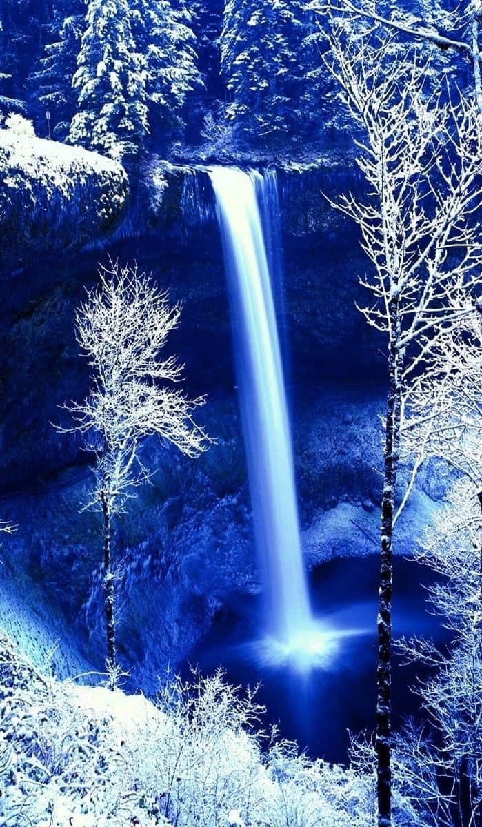 iPhone, waterfall, snowy forest, SD Phone Wallpaper