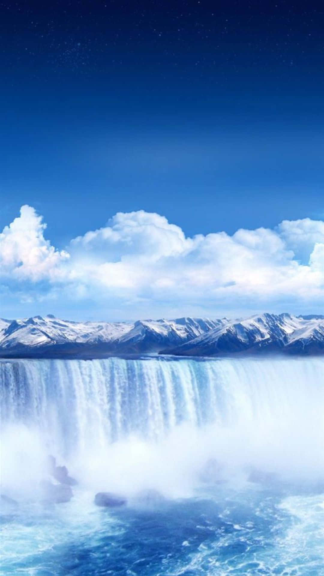 iPhone Waterfall, snowcapped mountain range, cascading waterfall, Full HD Phone Wallpaper