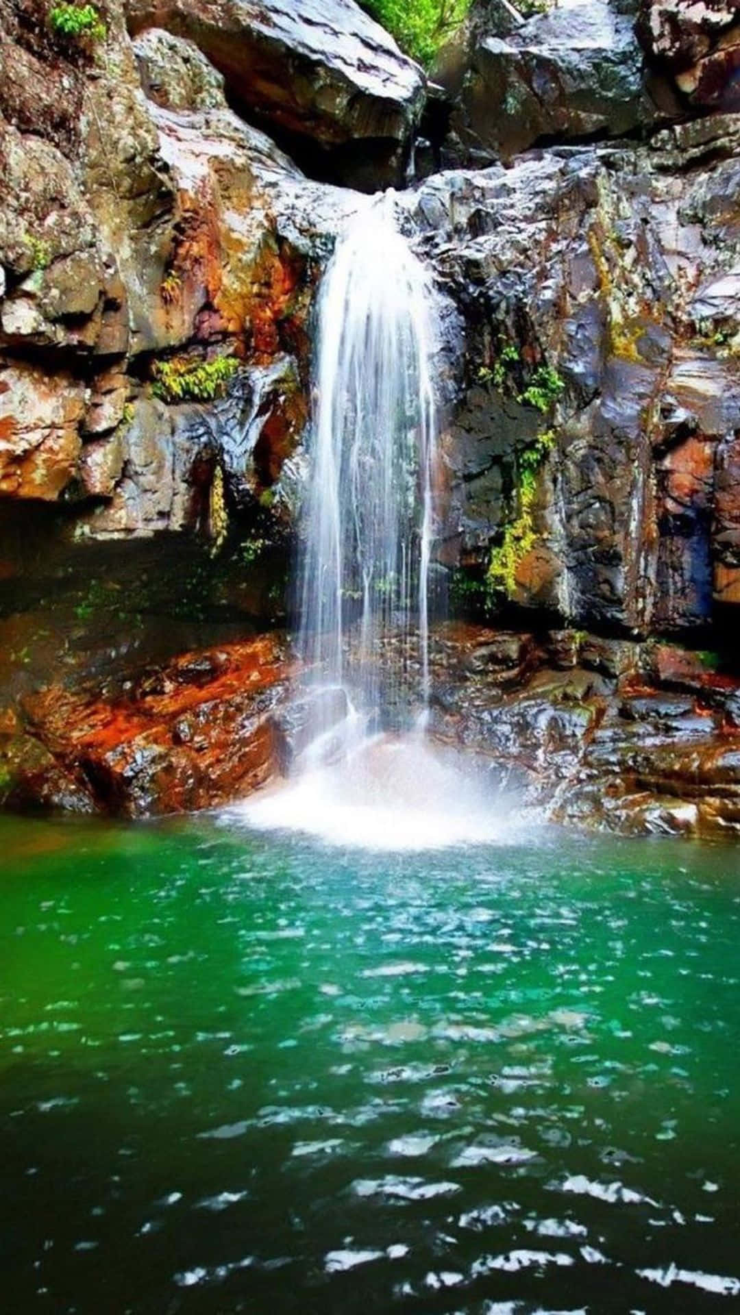 iPhone Waterfall, turquoise pool, sunlight, Full HD Phone Wallpaper