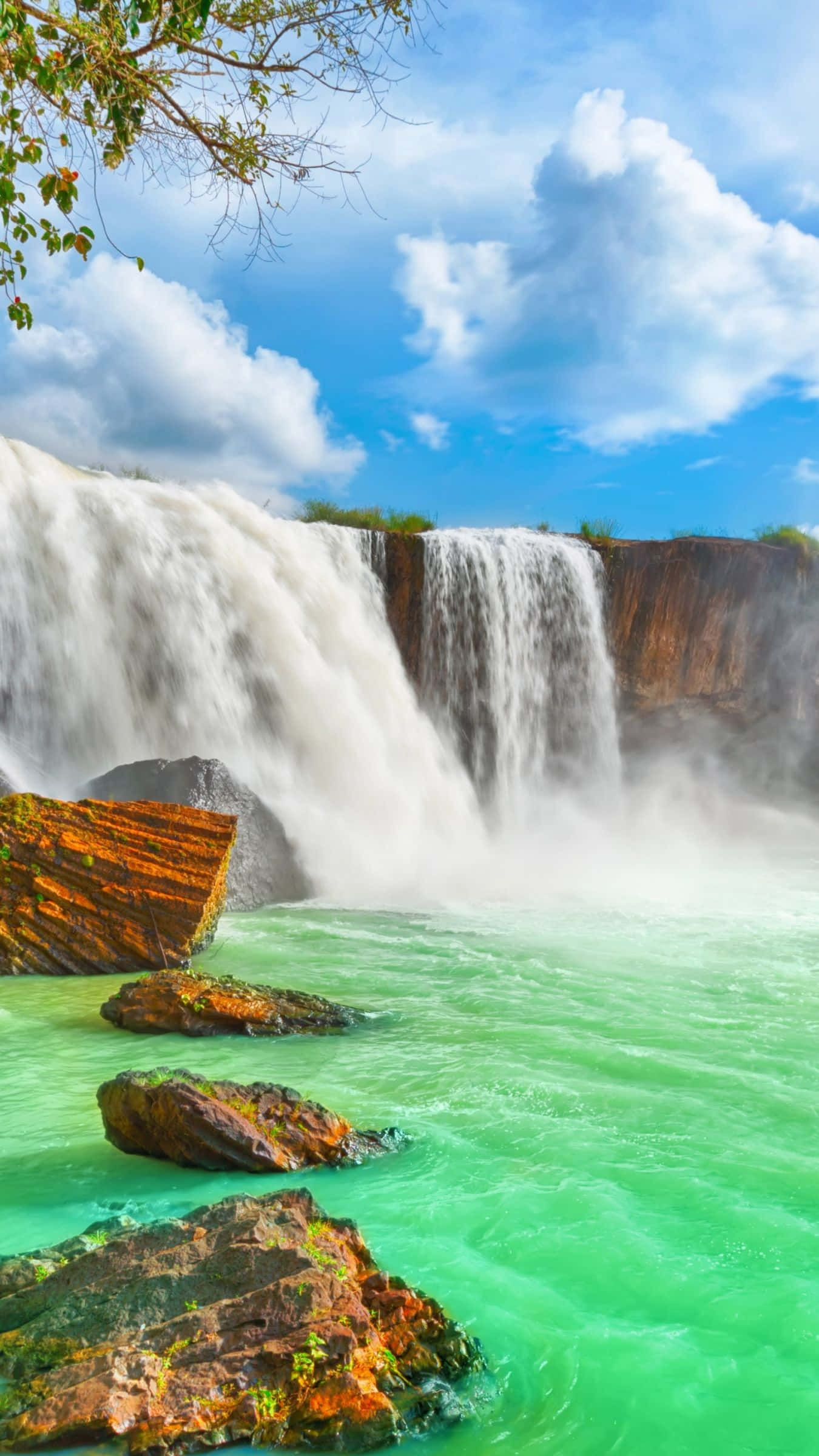 iPhone, waterfall, turquoise waters, Full HD Phone Wallpaper