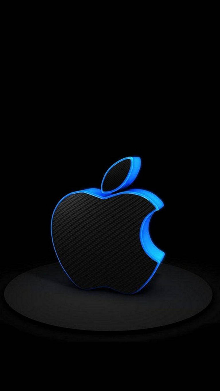 Apple iPhone Logo, glowing blue, carbon fiber texture, HD Phone Wallpaper