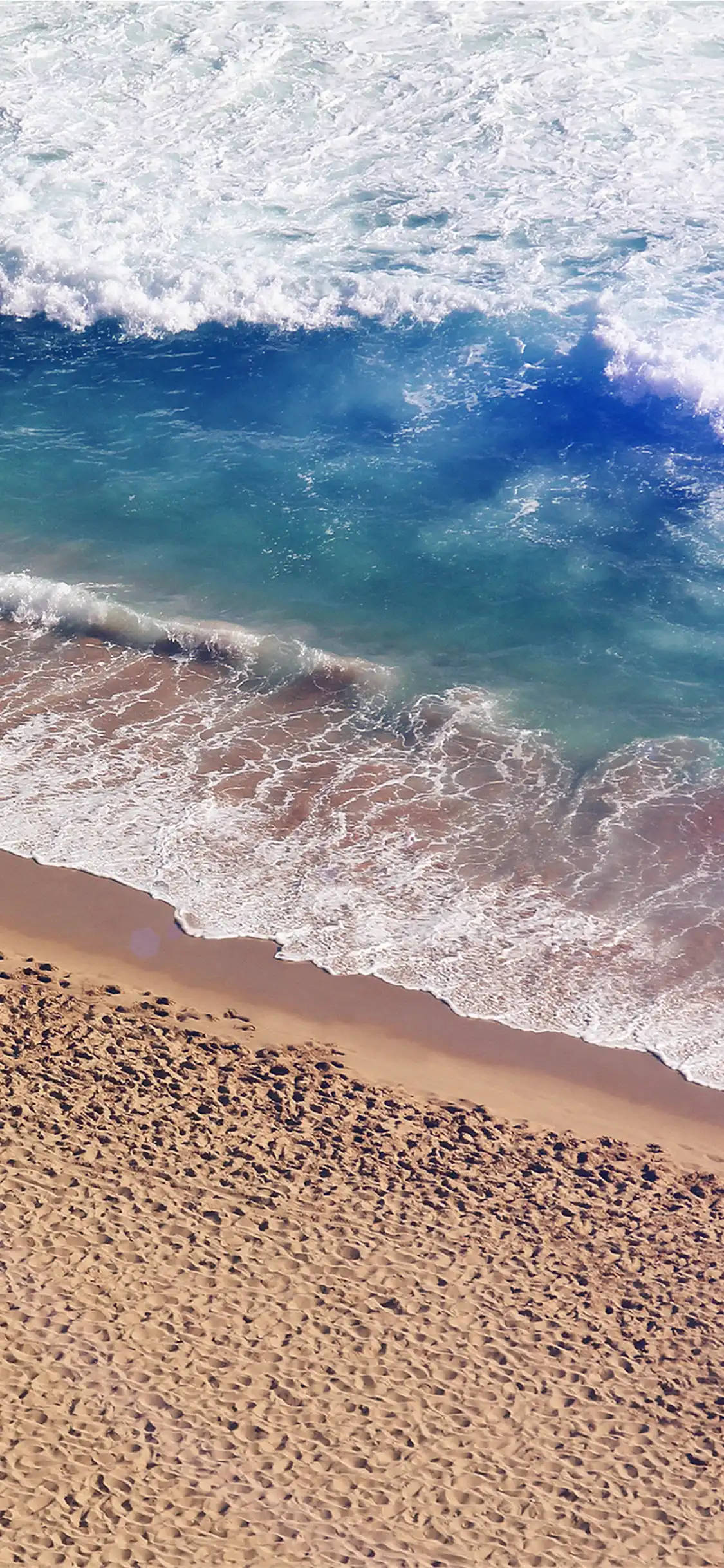 iPhone X Beach, turquoise waves, textured sandy beach, Full HD Phone Wallpaper