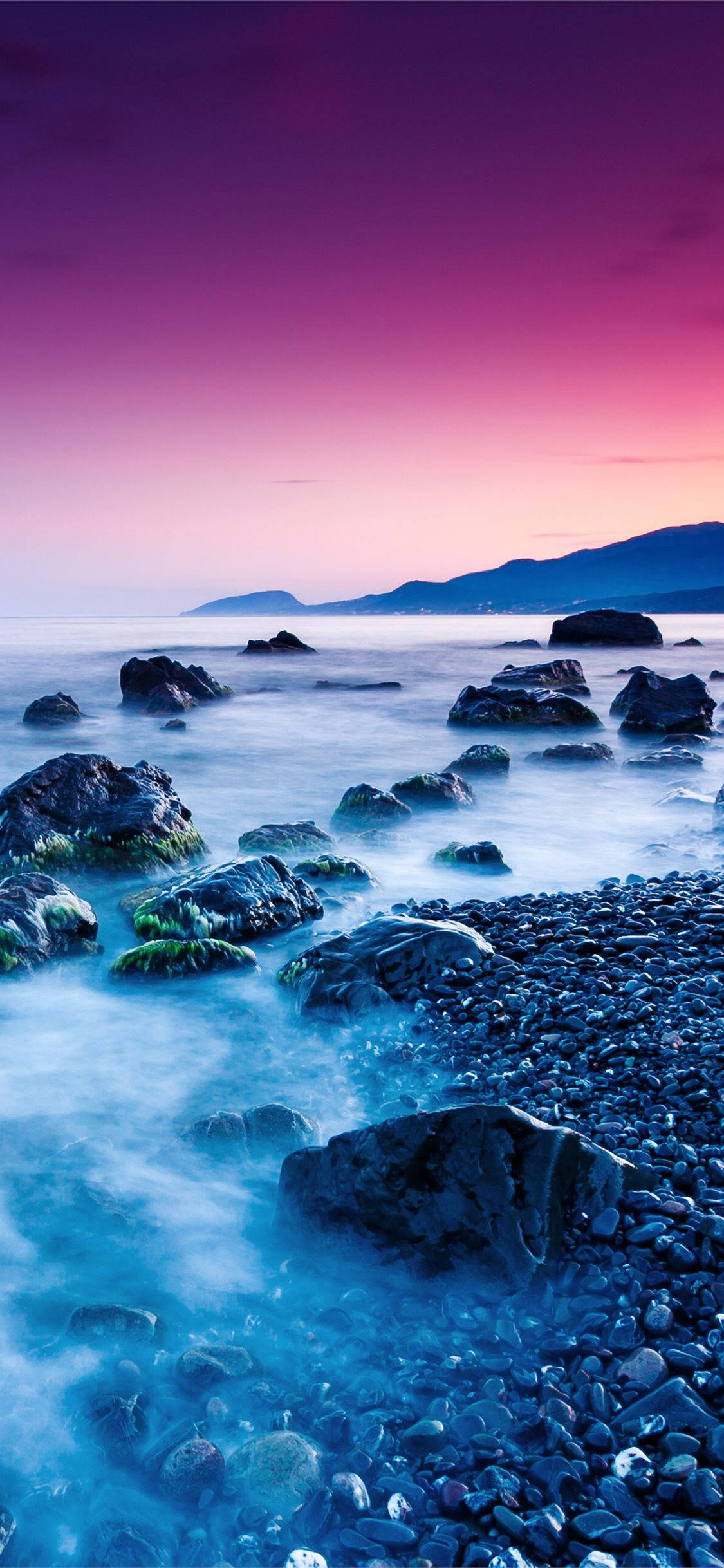 iPhone X Beach, foggy morning, twilight beach, Full HD Phone Wallpaper