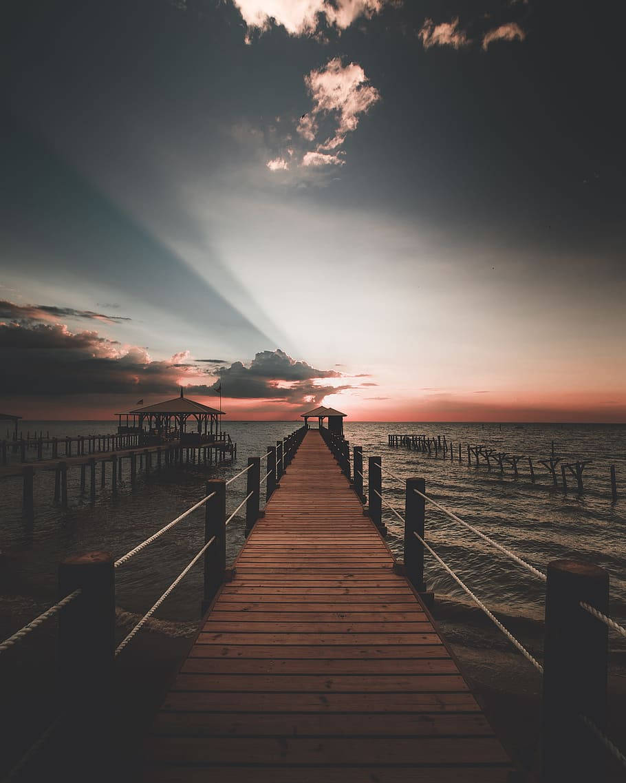 beach dock, wooden pier, calm waters, SD Phone Wallpaper