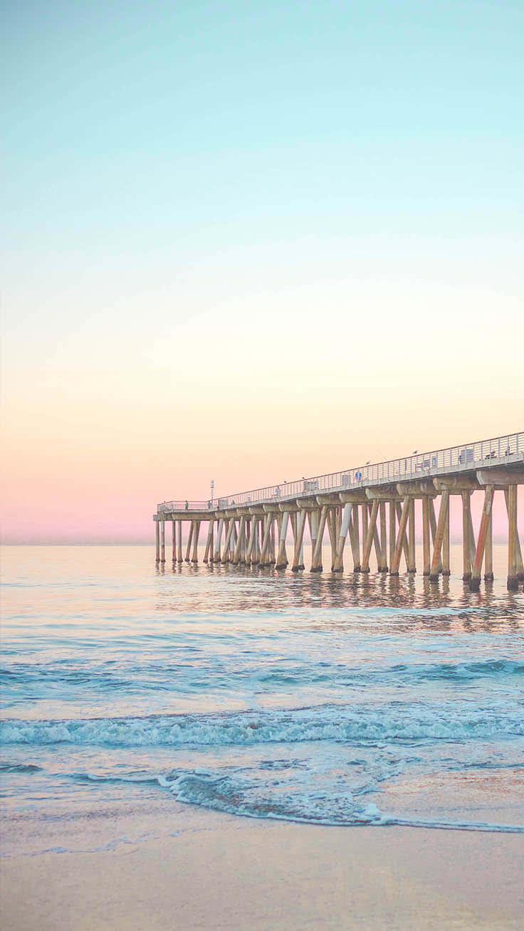 pier, calm ocean waters, soft pastel sunrise sky, HD Phone Wallpaper