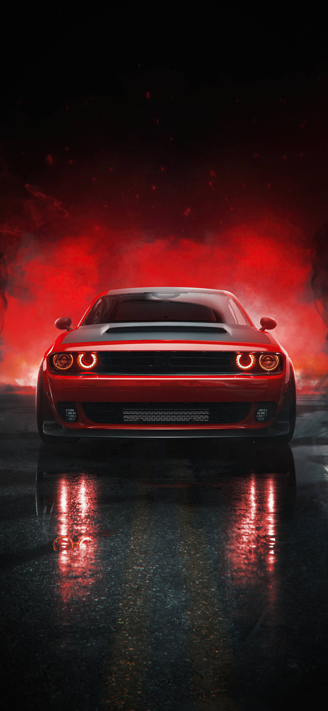 iPhone X Car, 2018 Dodge Challenger, red, Full HD Phone Wallpaper