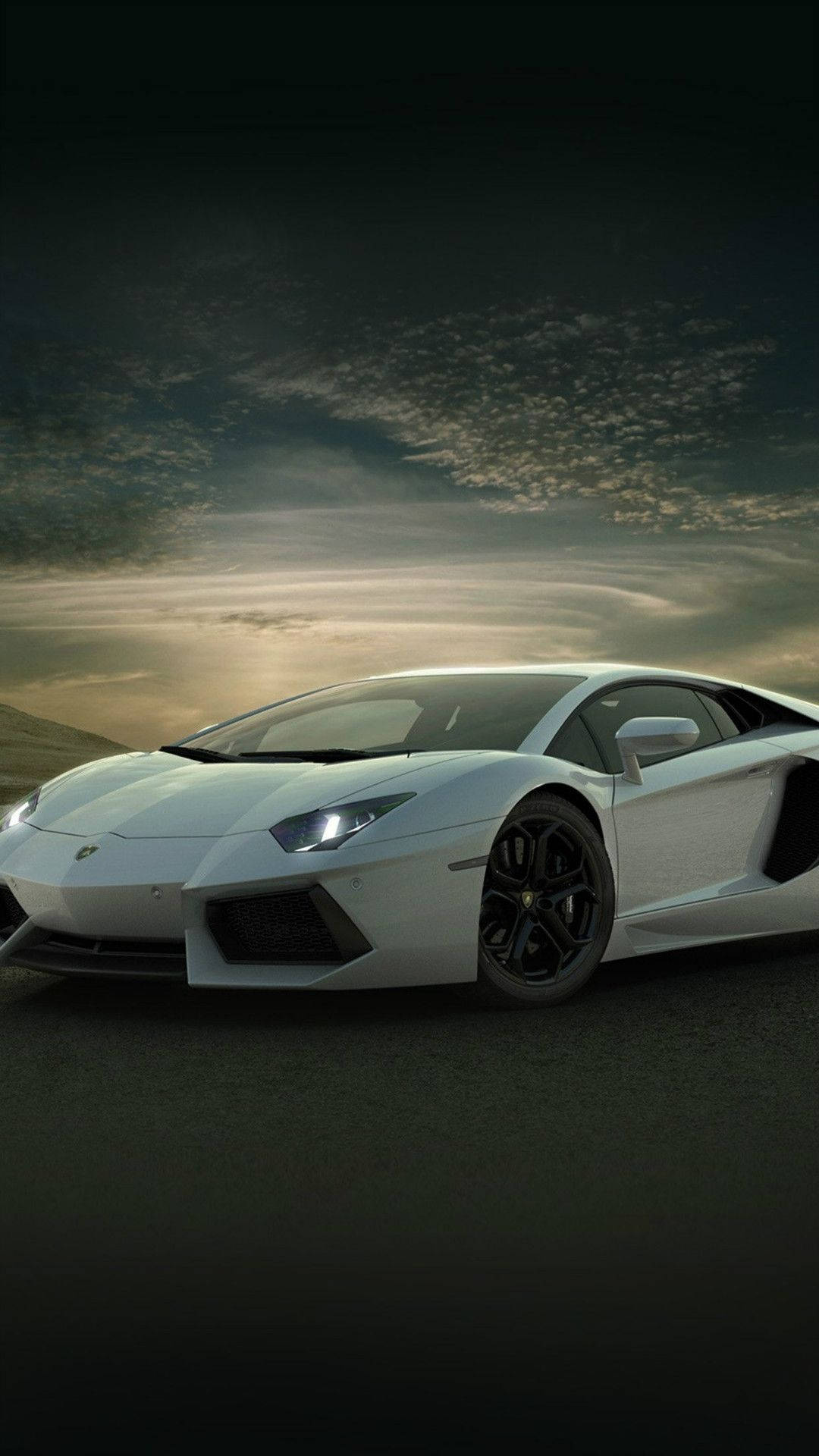iPhone X Car, white Lamborghini Aventador, twilight sky, Full HD Phone Wallpaper