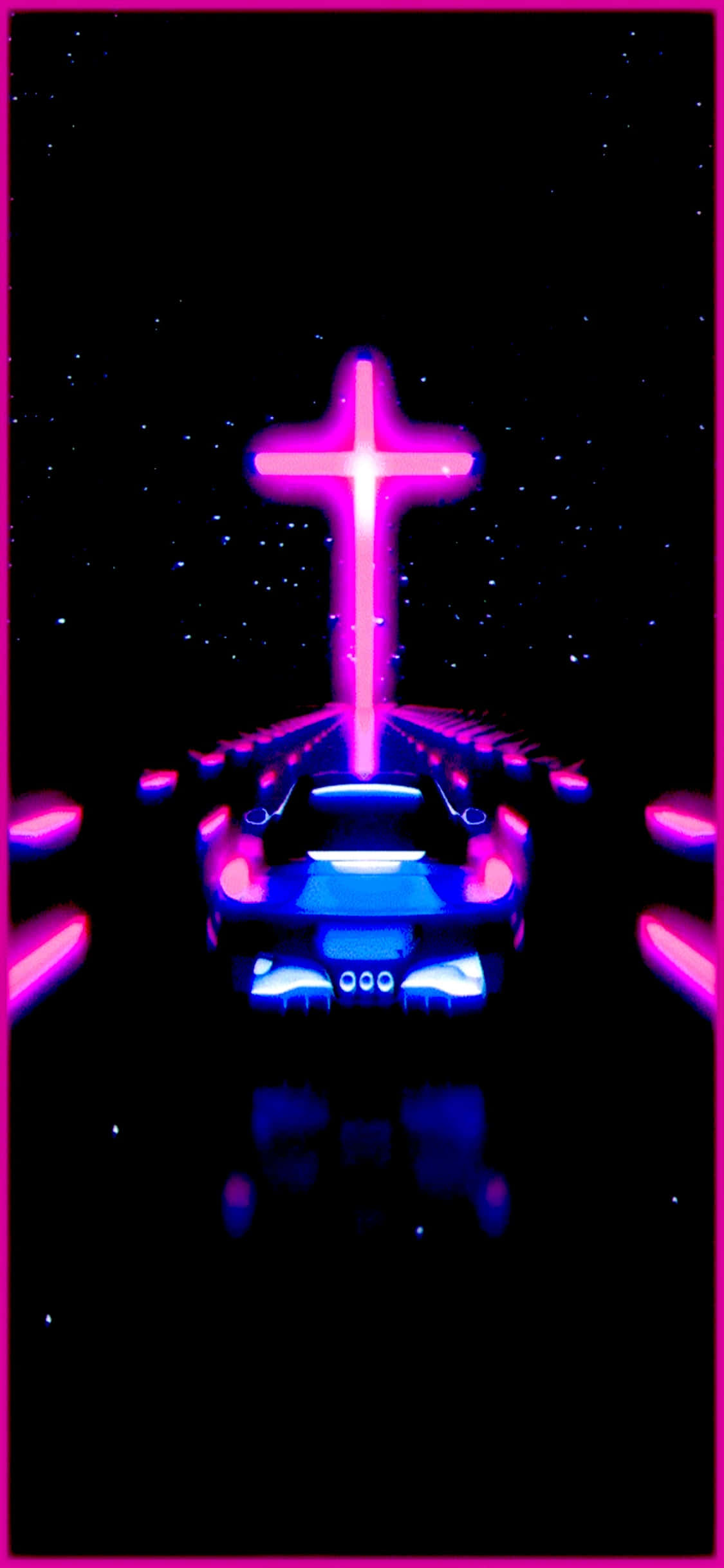 iPhone X OLED, neon-lit road, radiant pink cross, Full HD Phone Wallpaper