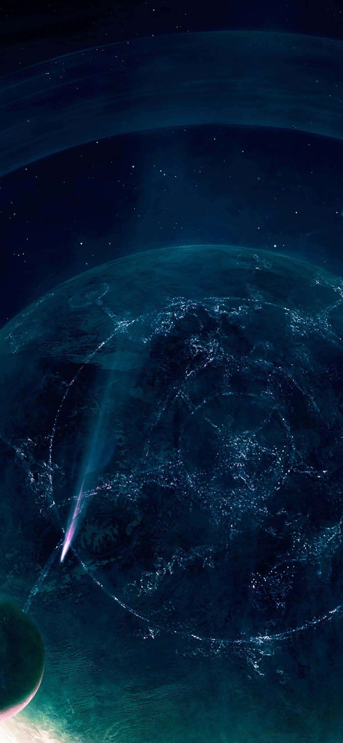 iPhone X Oled, glowing blue planet, city lights, Full HD Phone Wallpaper