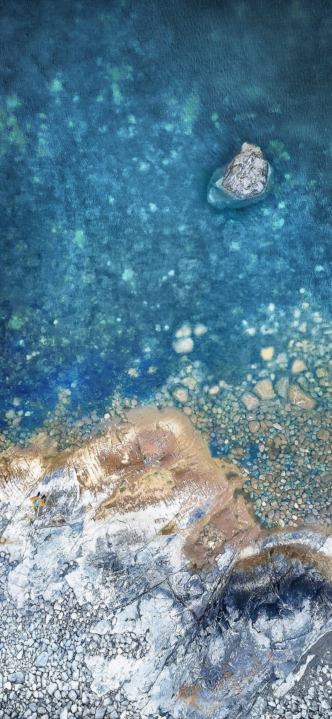 iPhone X Original, rocky seashore, turquoise water, Full HD Phone Wallpaper