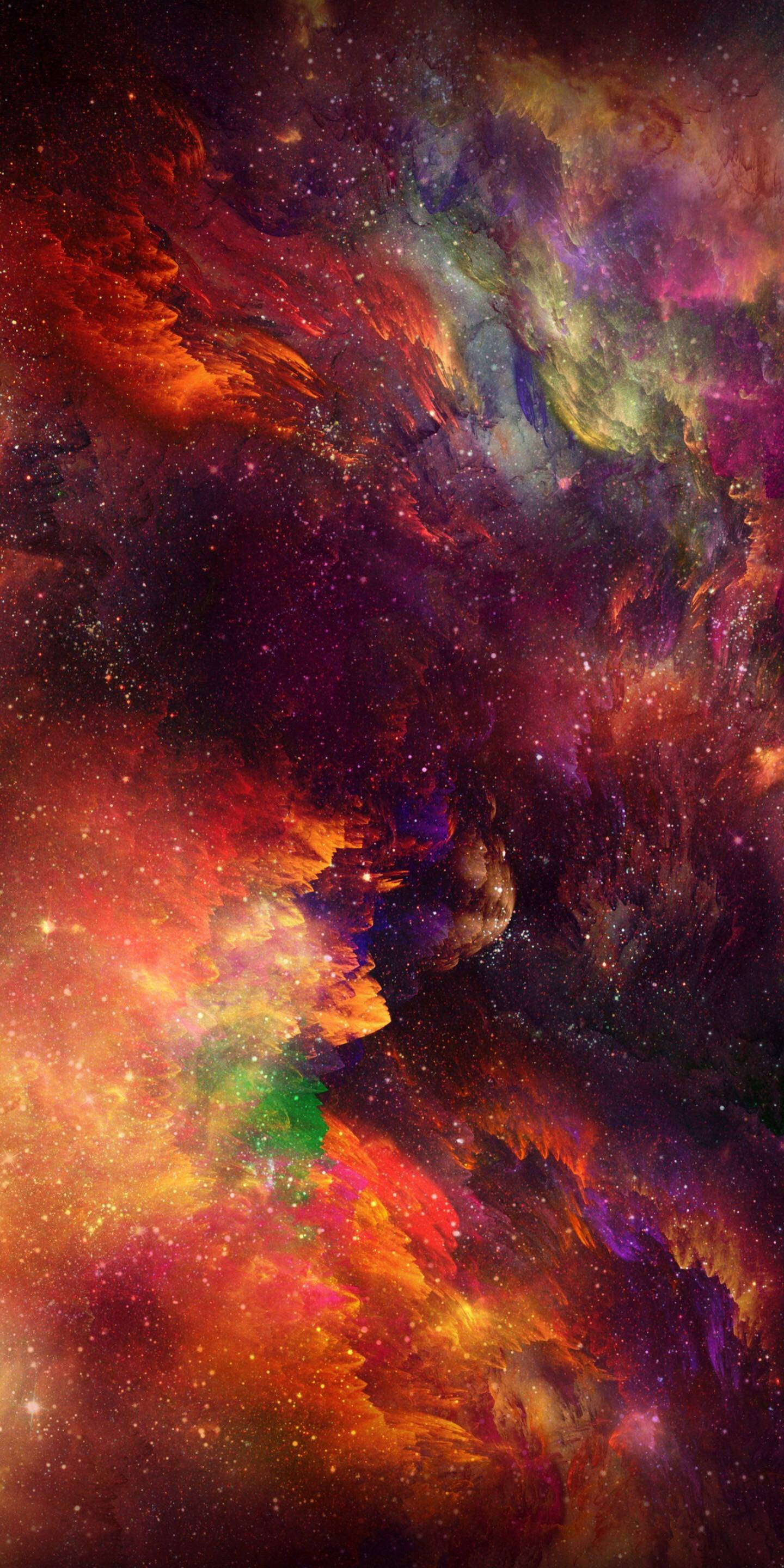 iPhone X Original, colorful galaxy, cosmic nebula, 2K Phone Wallpaper