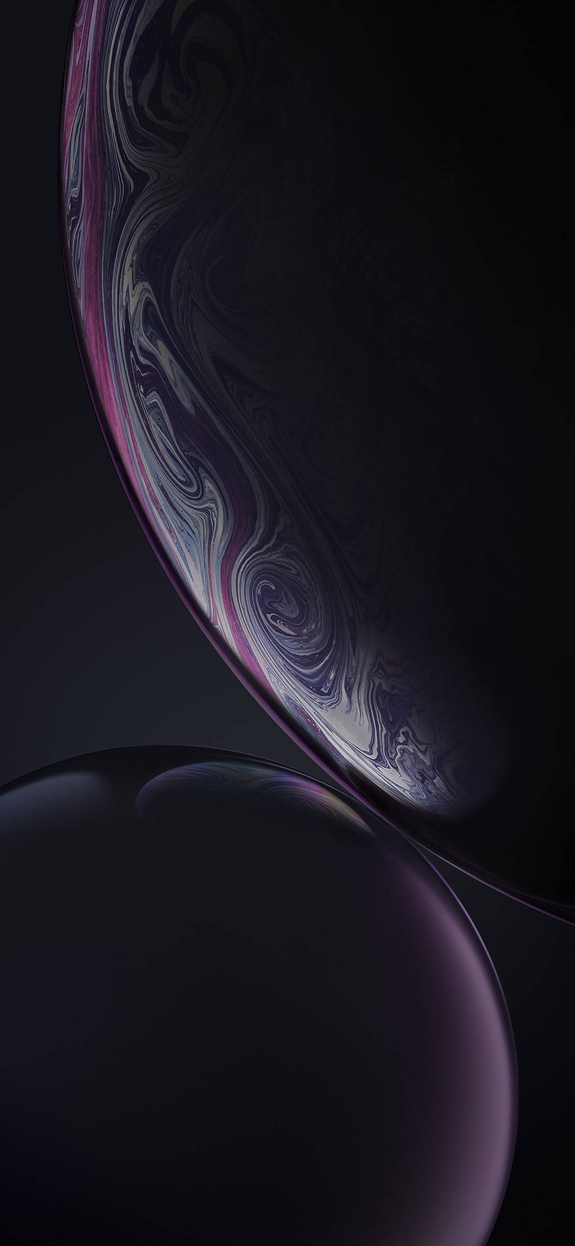iPhone XR Red, dark marble, glossy purple spheres, Full HD Phone Wallpaper