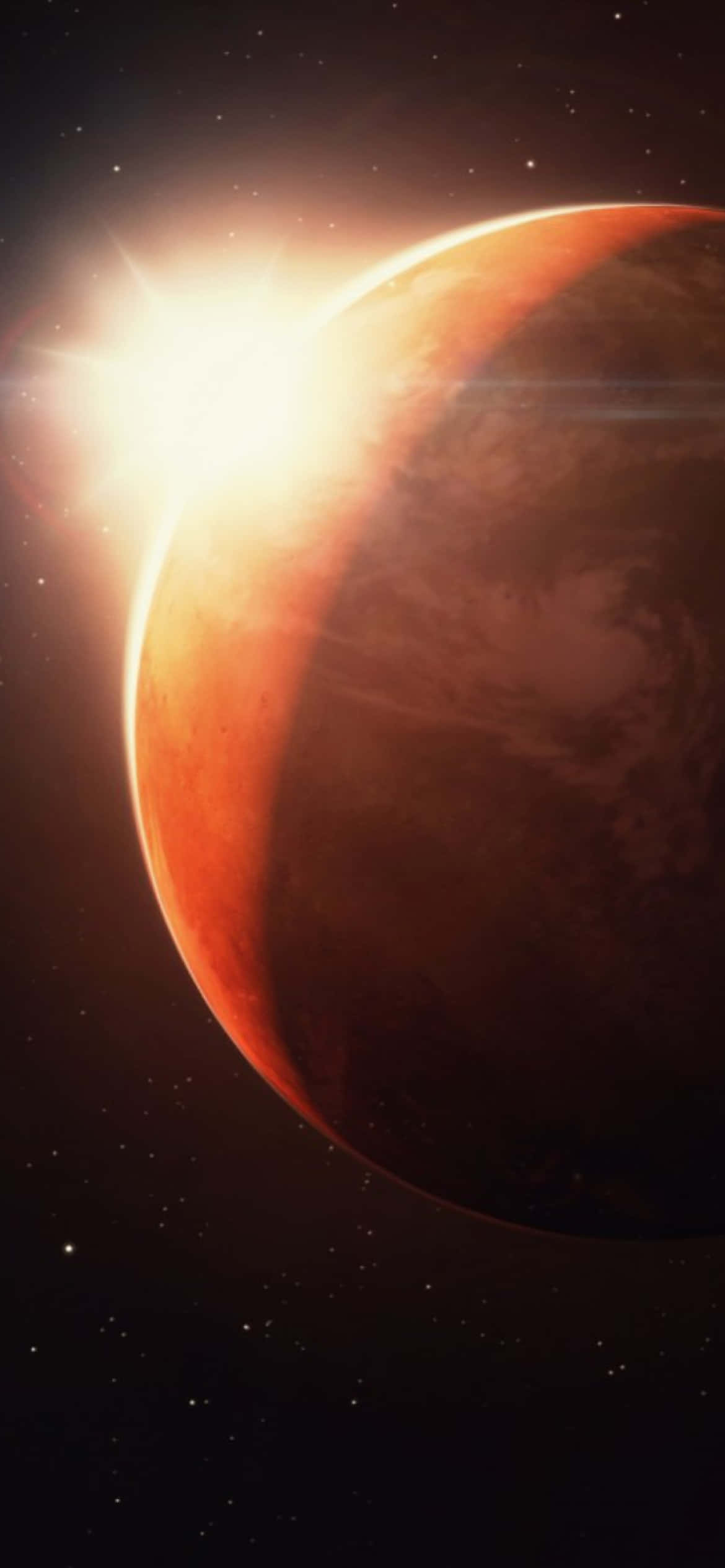 iPhone XR Space, glowing orange planet, radiant sun, Full HD Phone Wallpaper