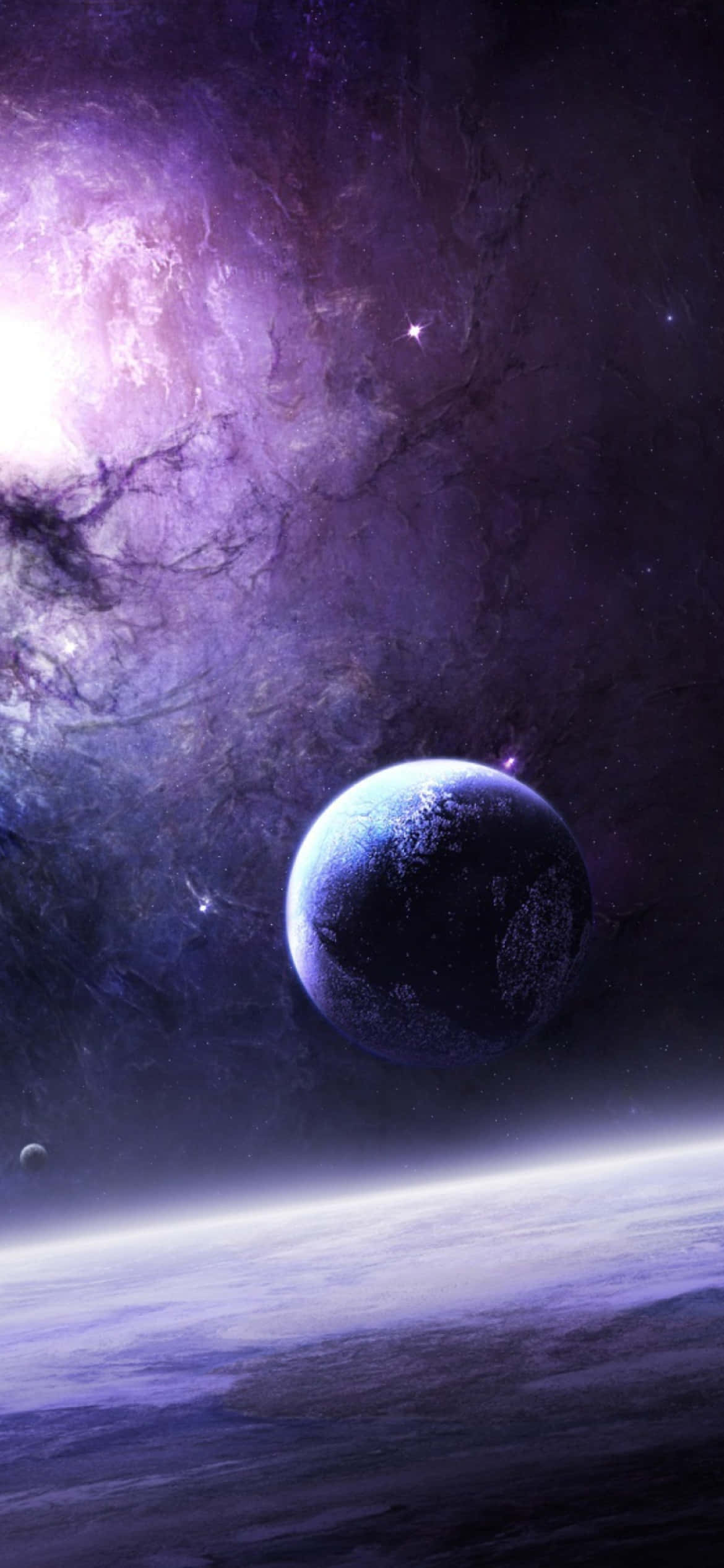 iPhone Xr Space, glowing purple nebula, dark planet, Full HD Phone Wallpaper