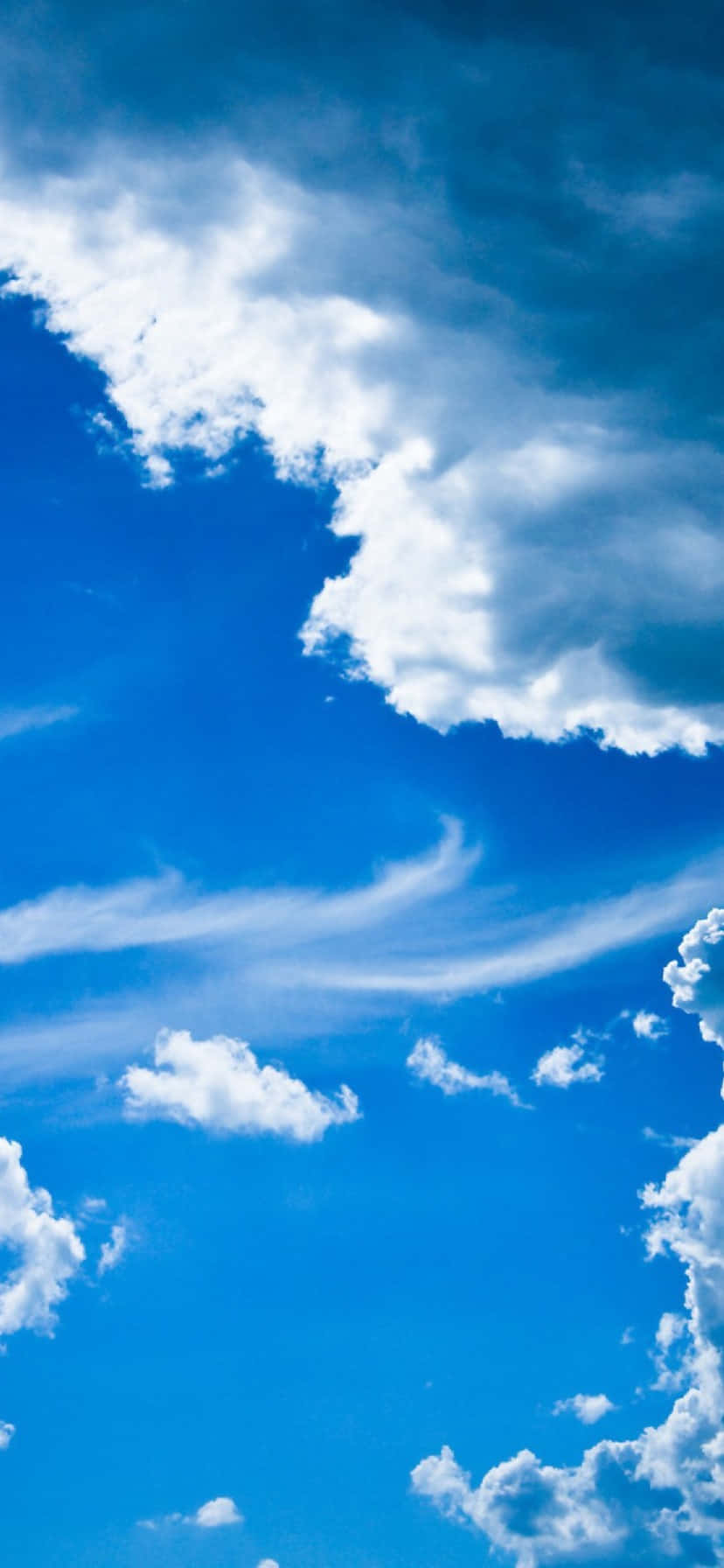 blue iPhone XR, vibrant blue sky, fluffy white clouds, HD Phone Wallpaper