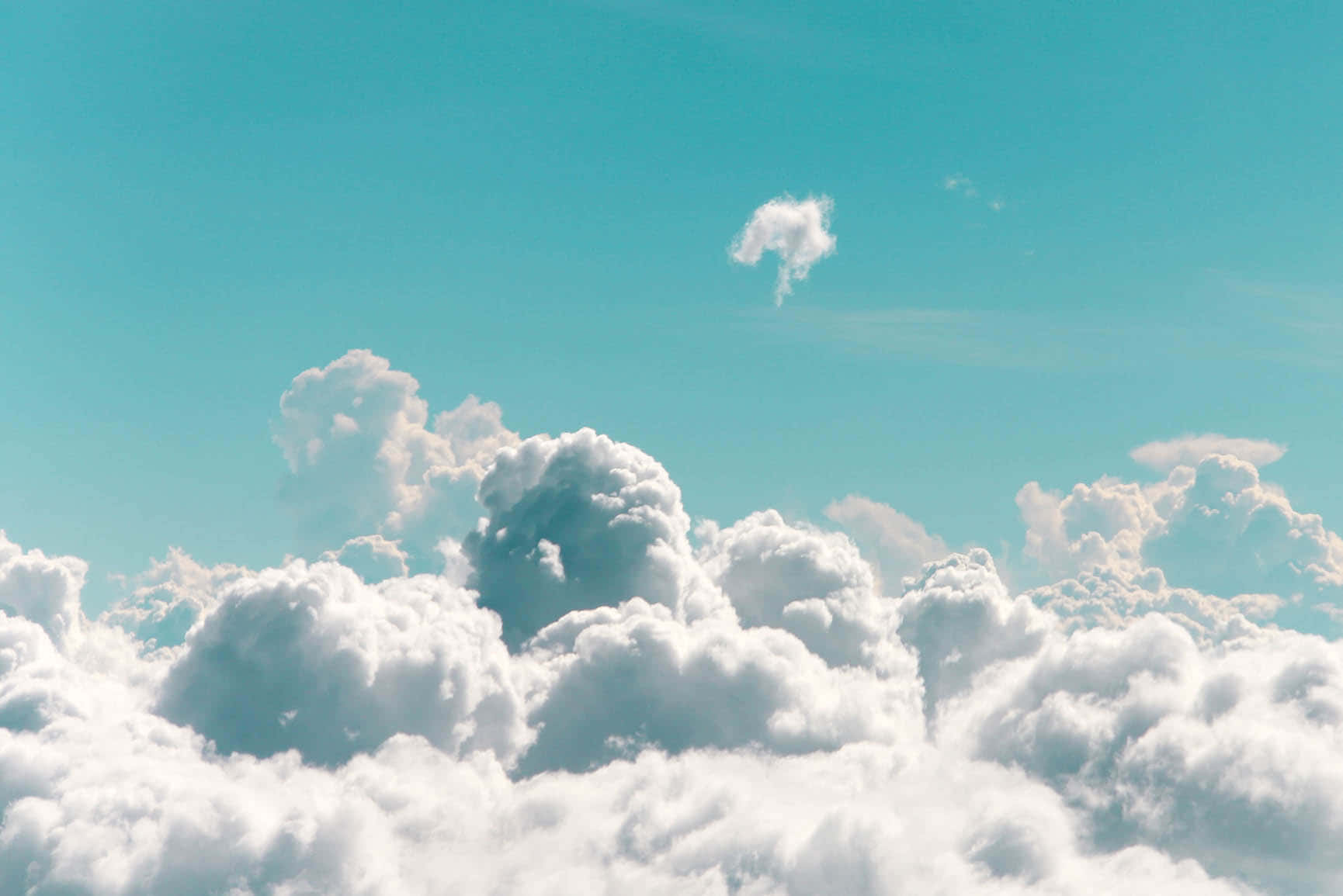 Blue iPhone XR, turquoise sky, fluffy white clouds, HD Desktop Wallpaper