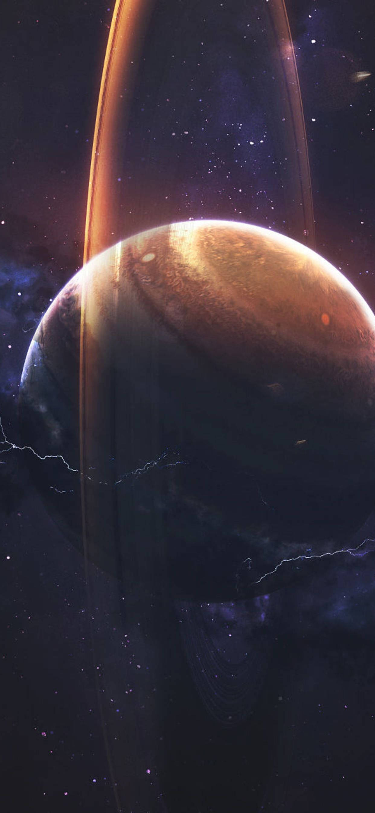 iPhone Xs Planet, ringed planet, starry cosmic backdrop, 2K Phone Wallpaper