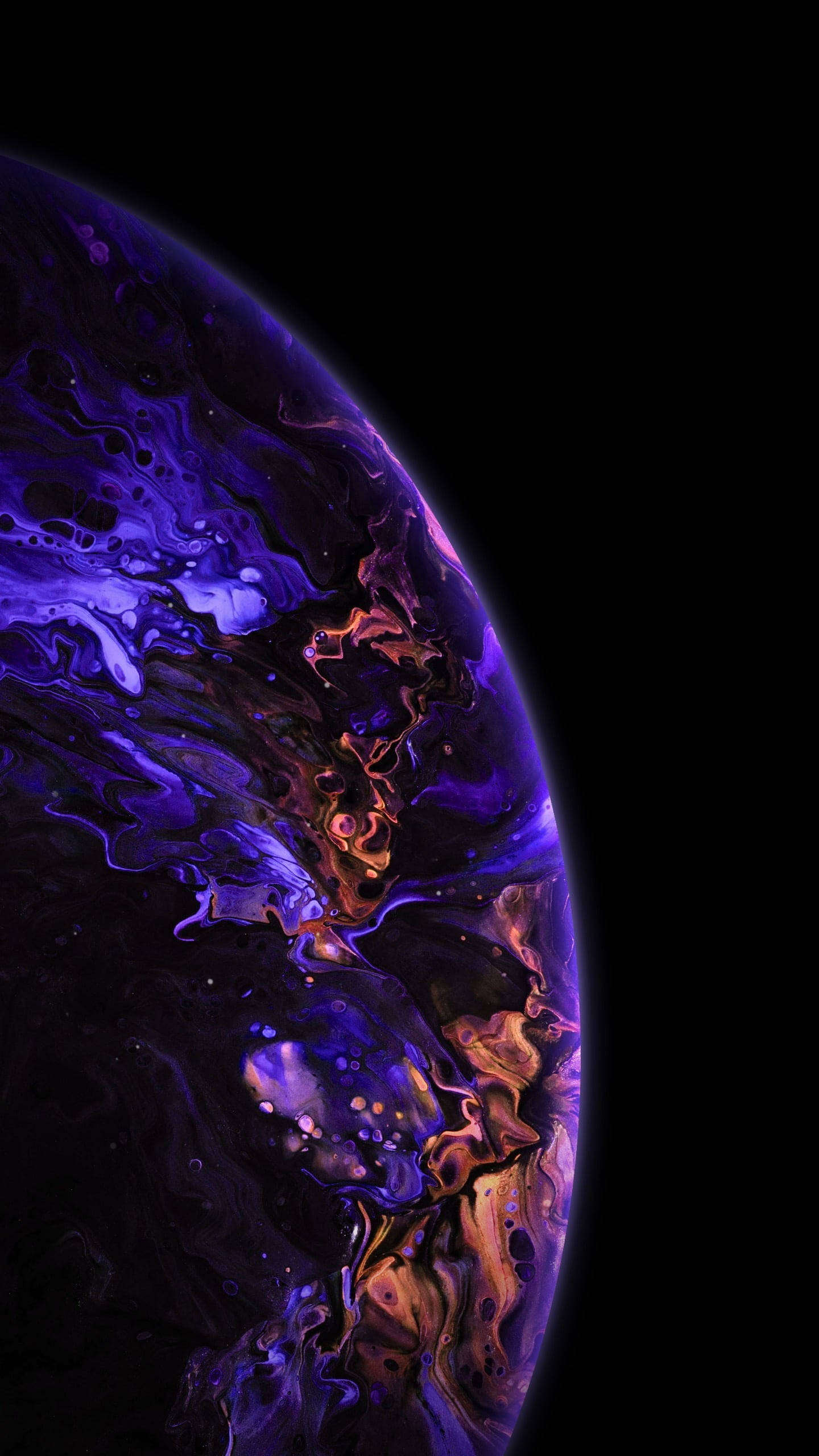 iPhone Xs Planet, deep purple, glowing orange, 2K Phone Wallpaper