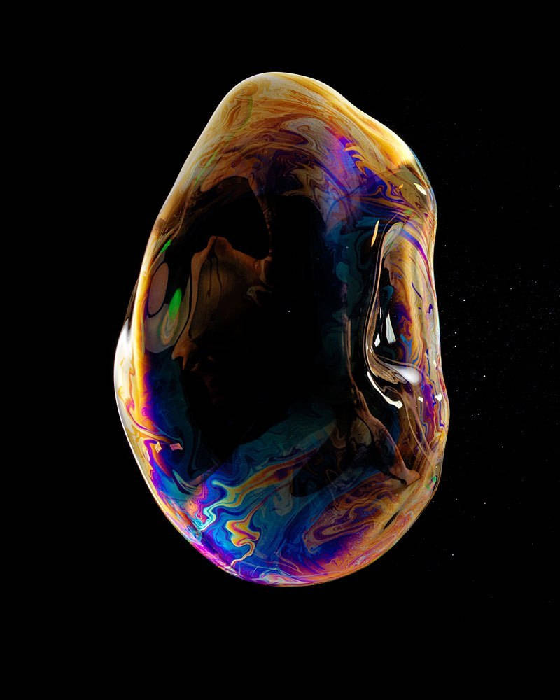 iPhone Xs, iridescent soap bubble, starry black void, SD Phone Wallpaper