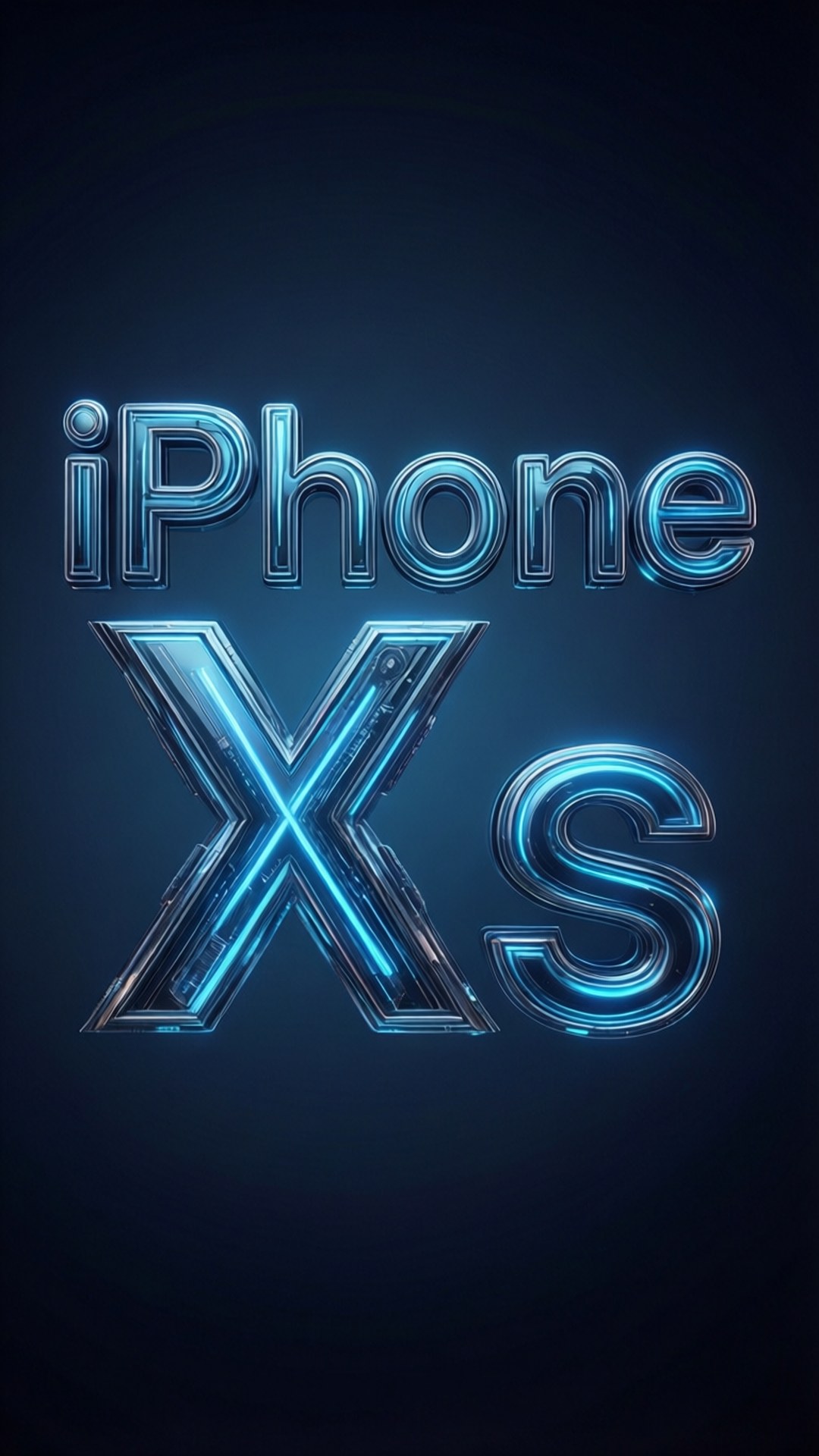 iPhone Xs, glowing blue neon text, dark gradient background, Full HD Phone Wallpaper
