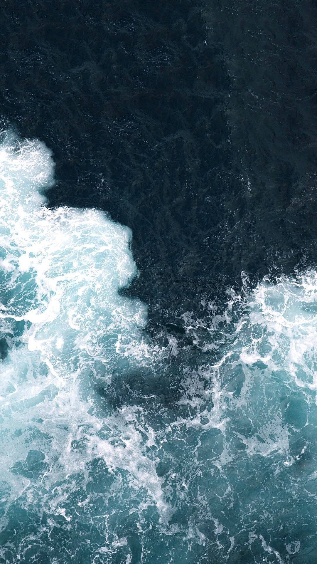 ocean waves, crashing, aerial view, Full HD Phone Wallpaper