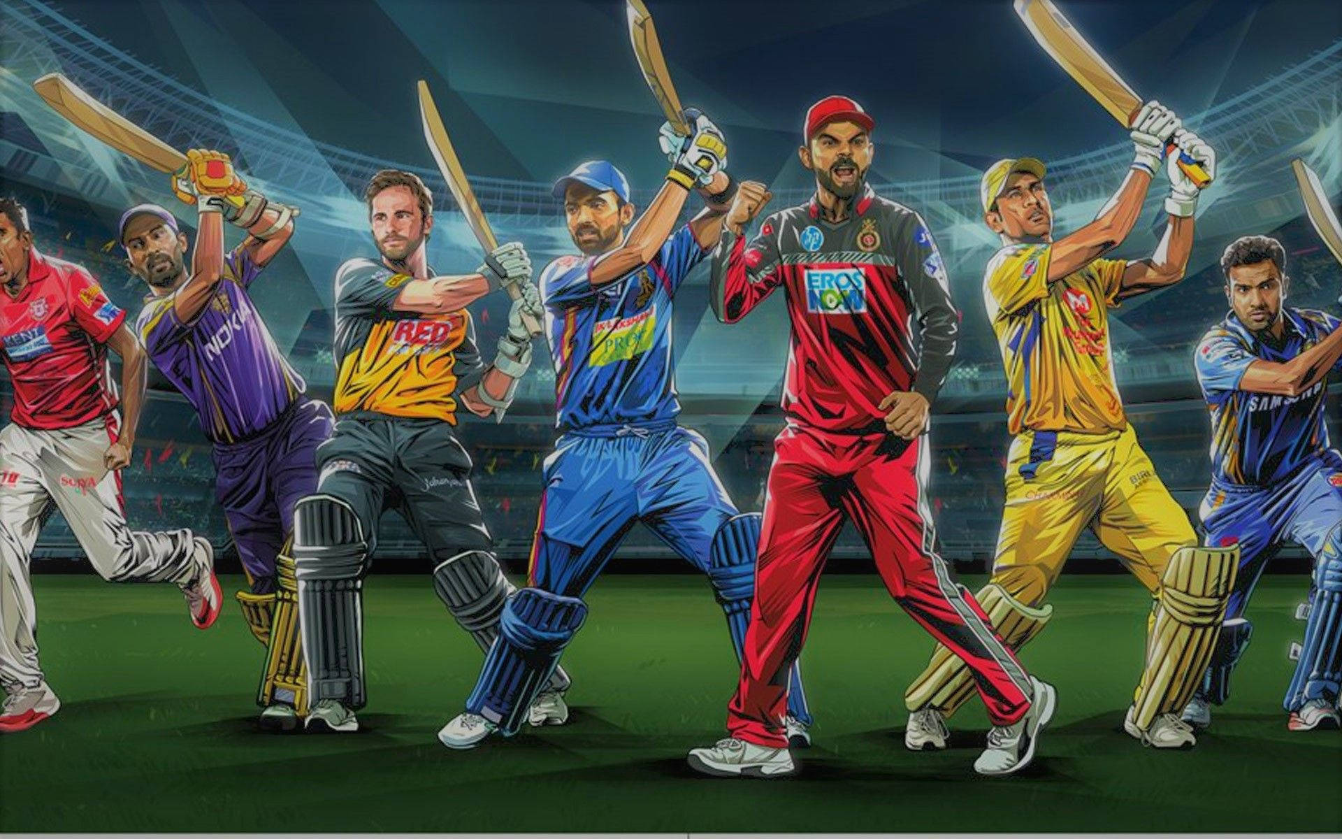IPL 2021, cricket players, colorful team uniforms, Full HD Desktop Wallpaper