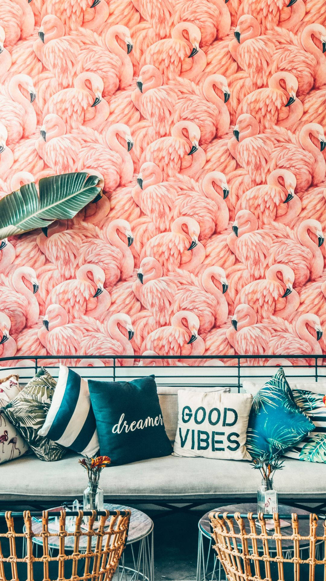 iPod Touch, pink flamingo, tropical pillows, Full HD Phone Wallpaper