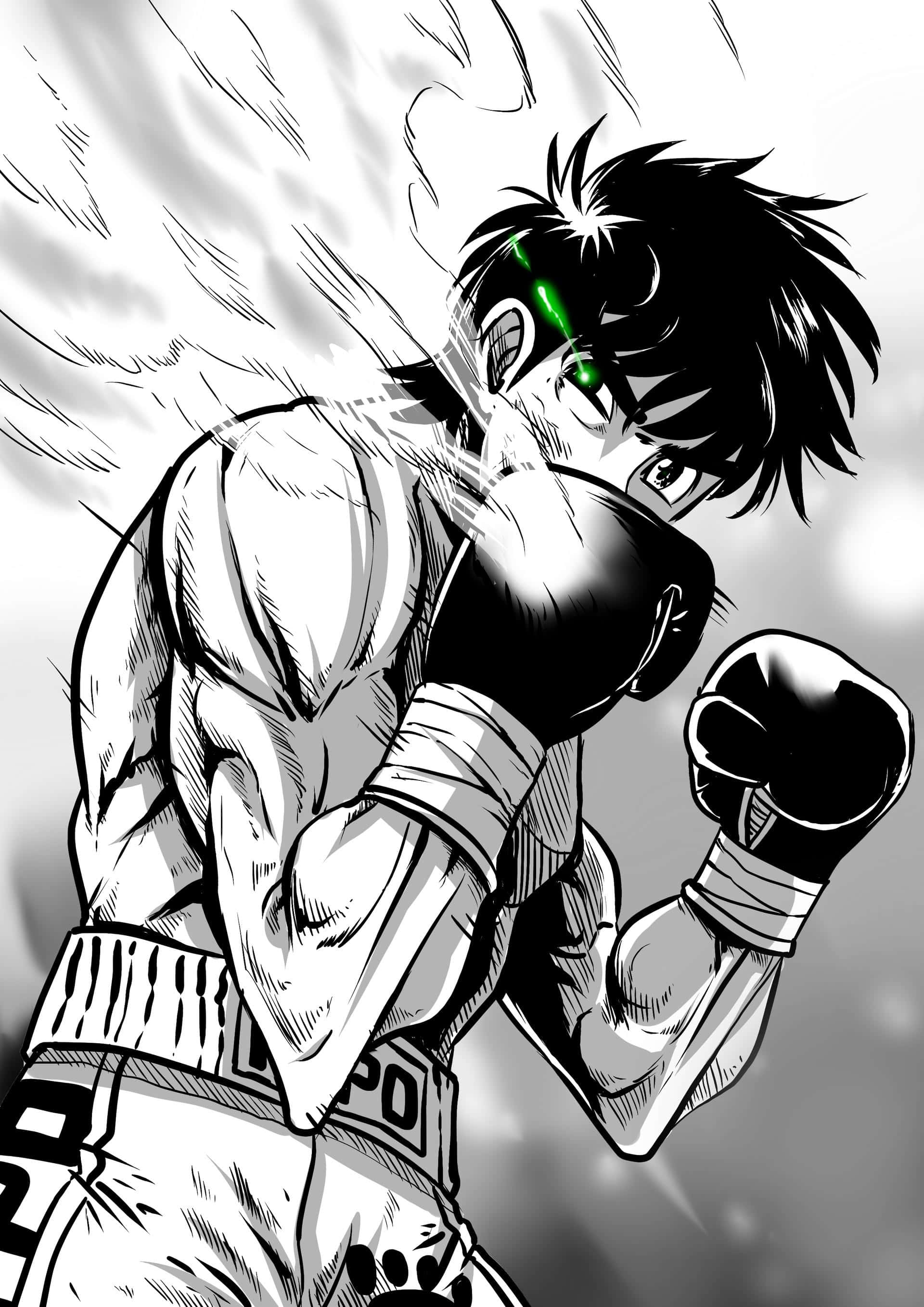 Ippo Makunouchi, glowing green eyes, powerful punch, 2K Phone Wallpaper