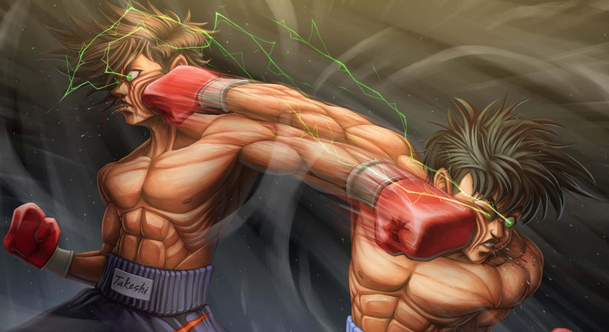 Ippo Makunouchi, dynamic punch, green lightning, Full HD Desktop Wallpaper