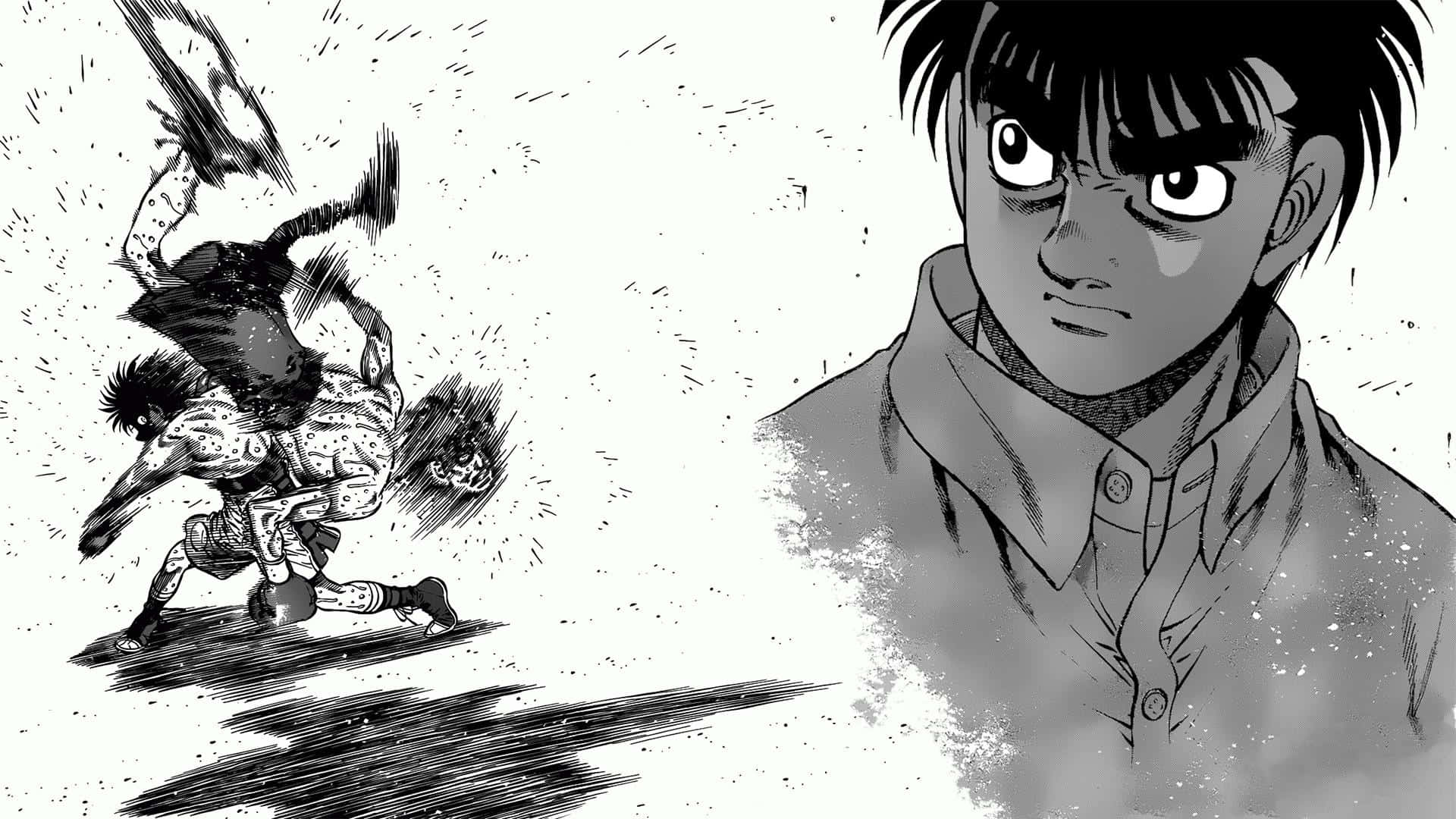 Ippo Makunouchi, boxing manga scene, black and white manga panel, Full HD Desktop Wallpaper