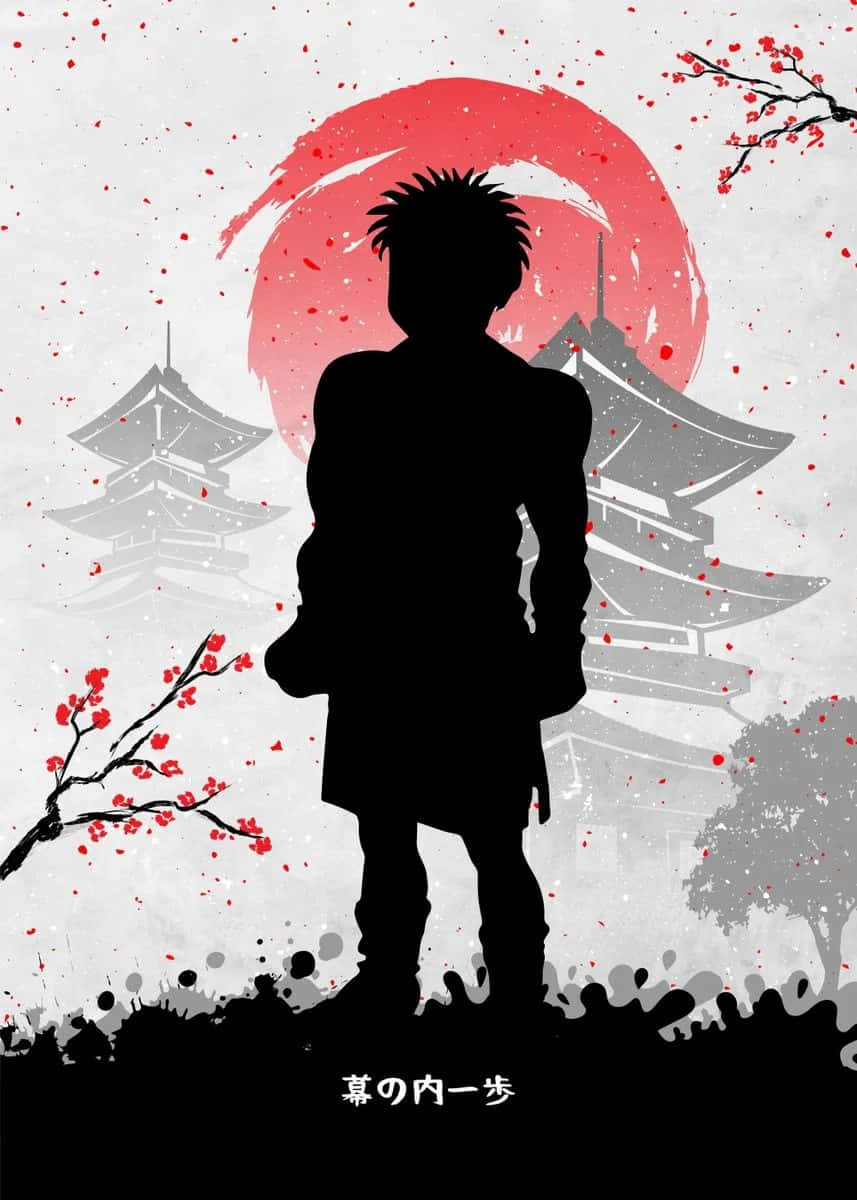 Ippo Makunouchi, spiky-haired figure, red sun, SD Phone Wallpaper