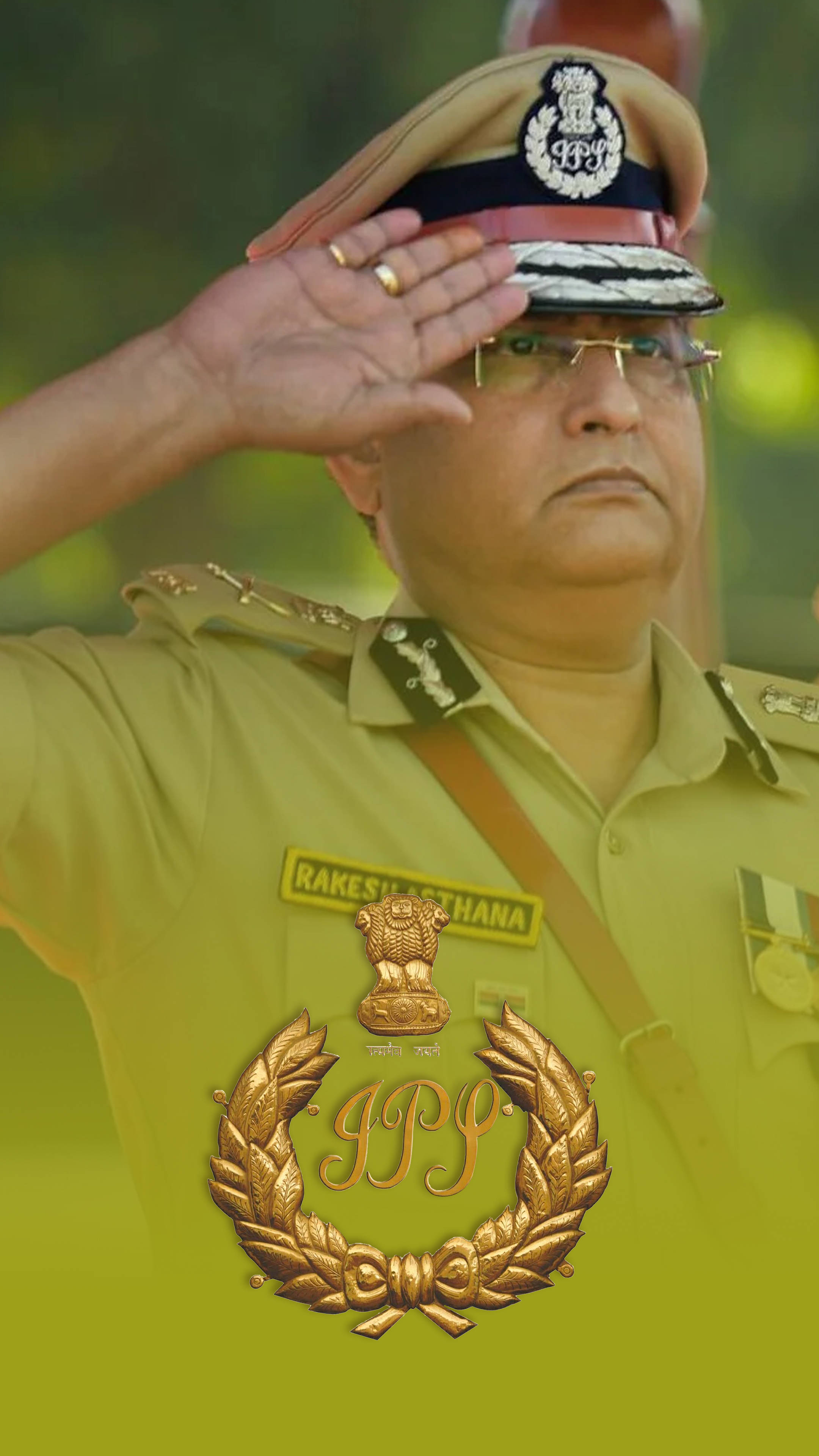 IPS Officer, golden emblem overlay, uniform, 4K Phone Wallpaper