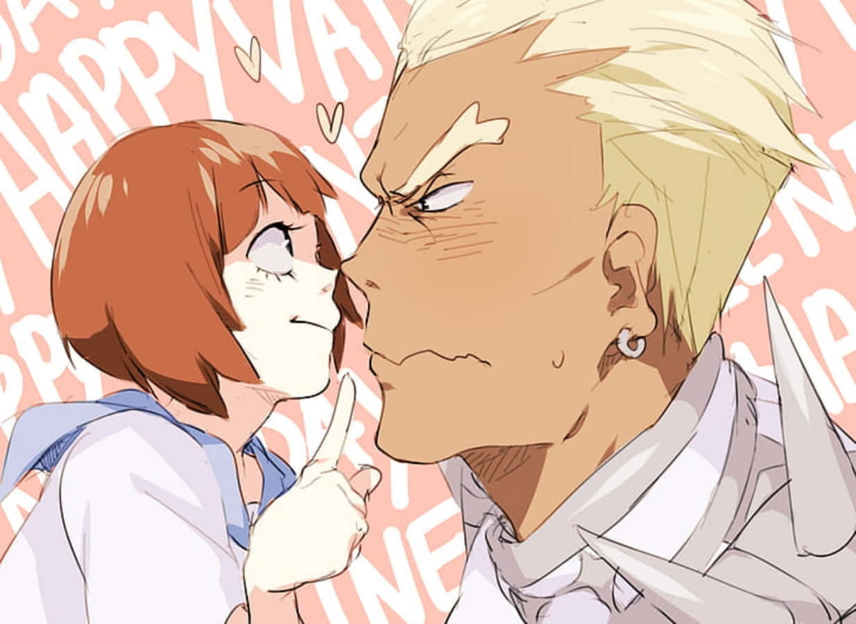 Ira Gamagoori, HAPPY VALENTINE, pink background, SD Desktop Wallpaper