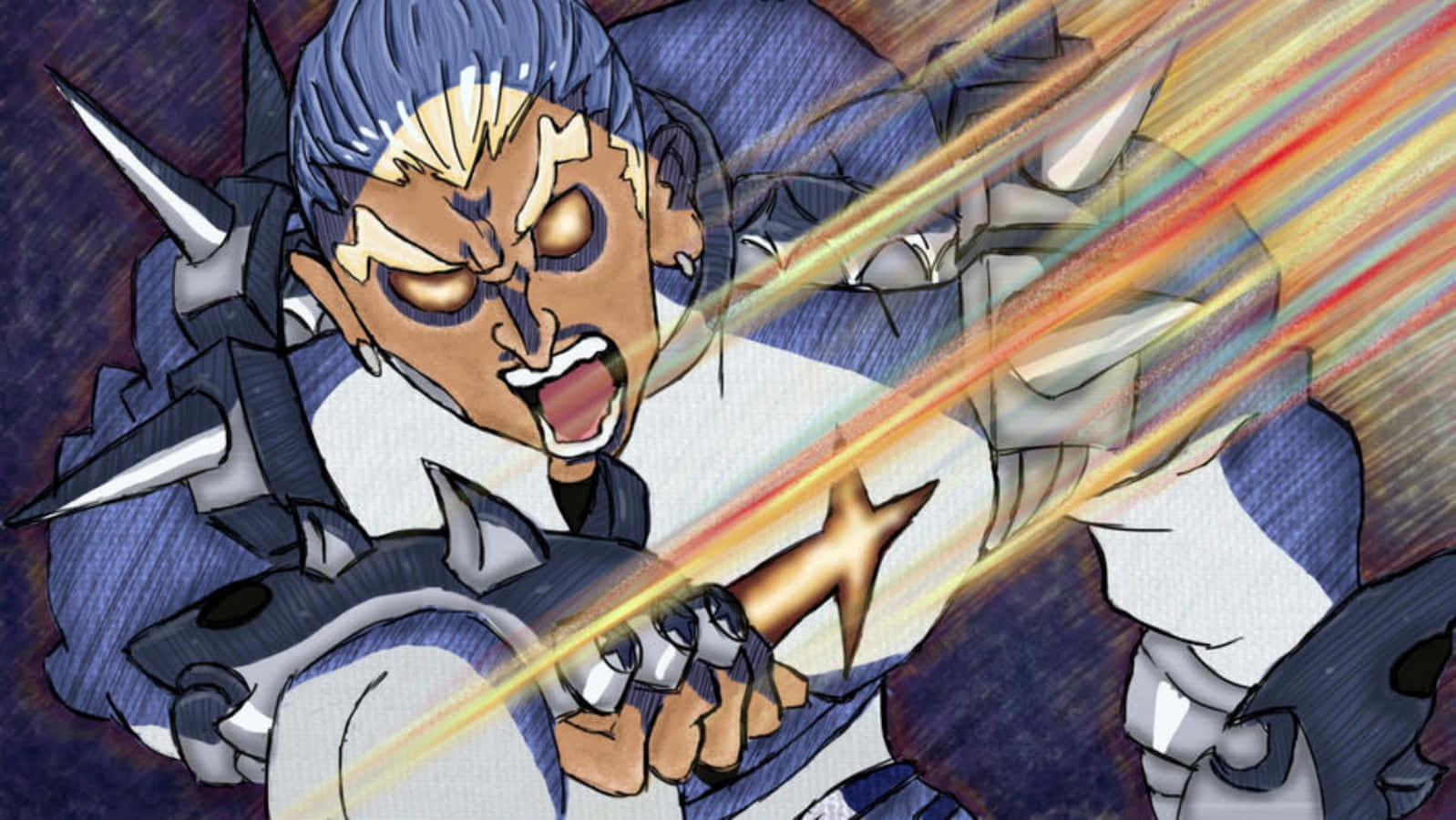 Ira Gamagoori, spiky blue hair, glowing eyes, HD Desktop Wallpaper