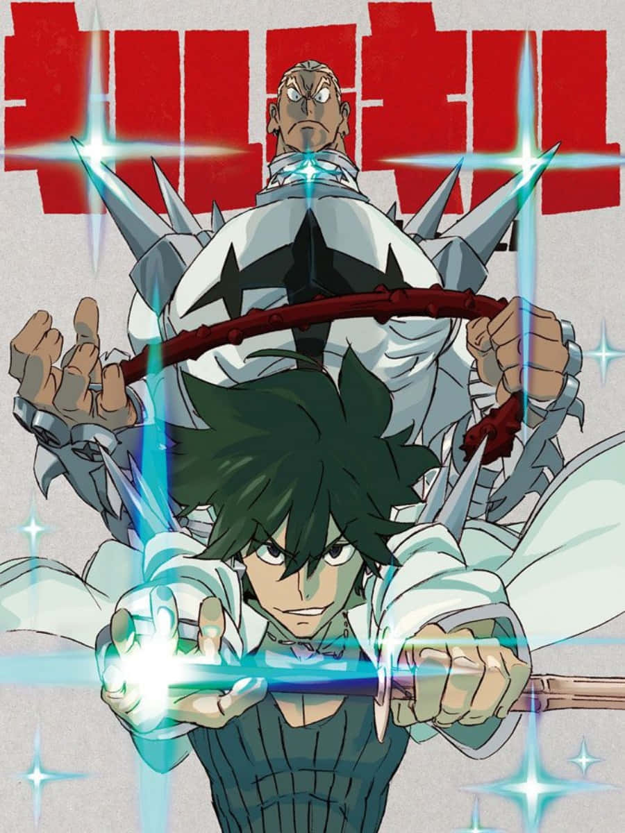 Ira Gamagoori, glowing blades, red title backdrop, SD Phone Wallpaper