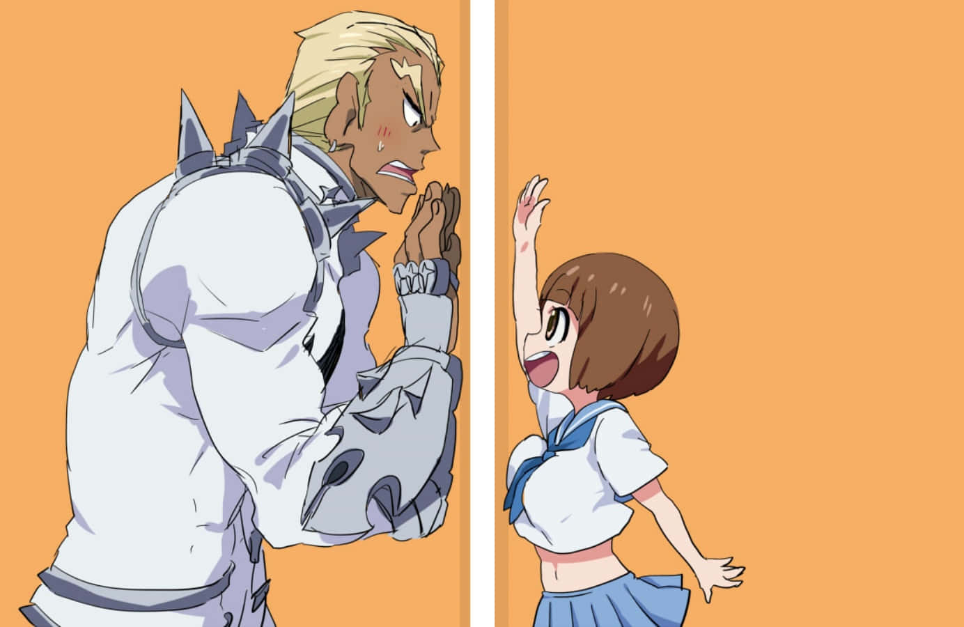 Ira Gamagoori, armored man, cheerful girl, HD Desktop Wallpaper