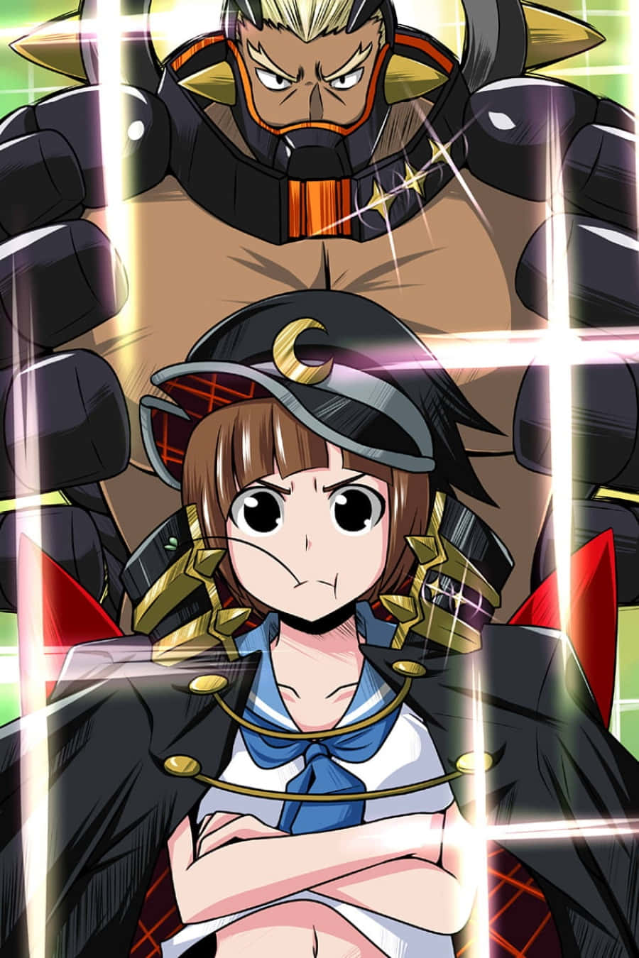 Ira Gamagoori, sailor uniform, towering armored warrior, HD Phone Wallpaper