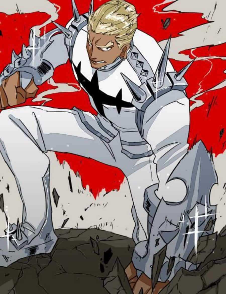 Ira Gamagoori, spiked silver armor, shattered ground, SD Phone Wallpaper