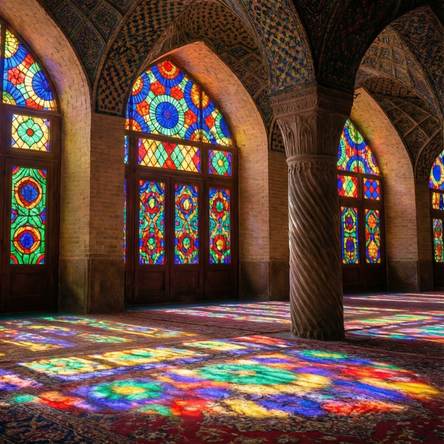 pink mosque, stained glass windows, red blue green yellow, HD Desktop Wallpaper