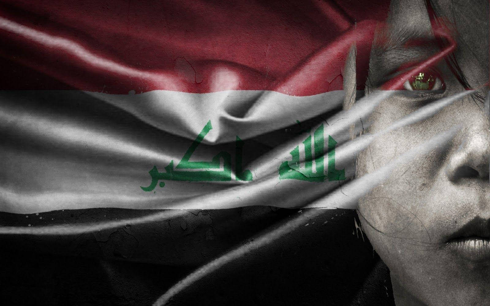 Iraq flag, child face, glowing green eyes, HD Desktop Wallpaper