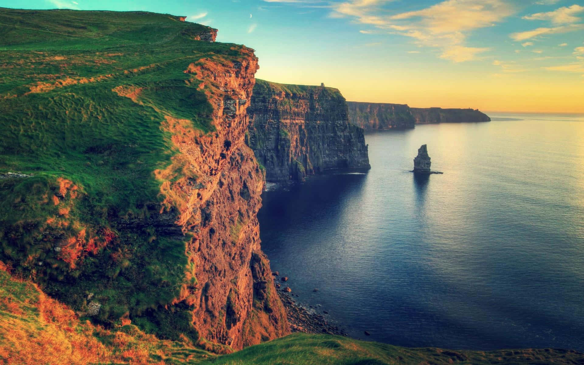 Ireland Desktop, Sunset, dramatic cliffs, Full HD Desktop Wallpaper