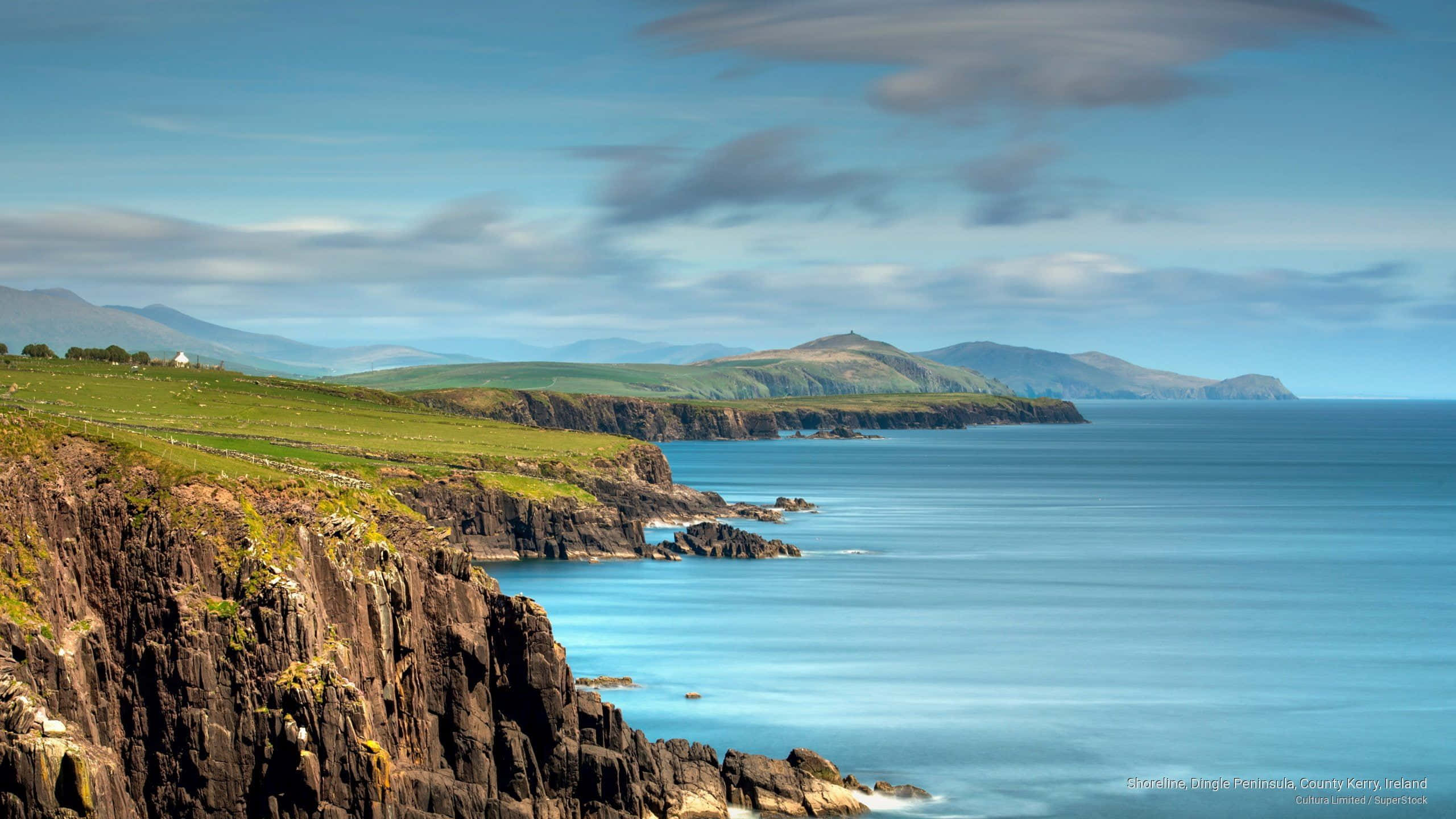 Ireland, rolling green hills, coastal cliffside, 2K Desktop Wallpaper