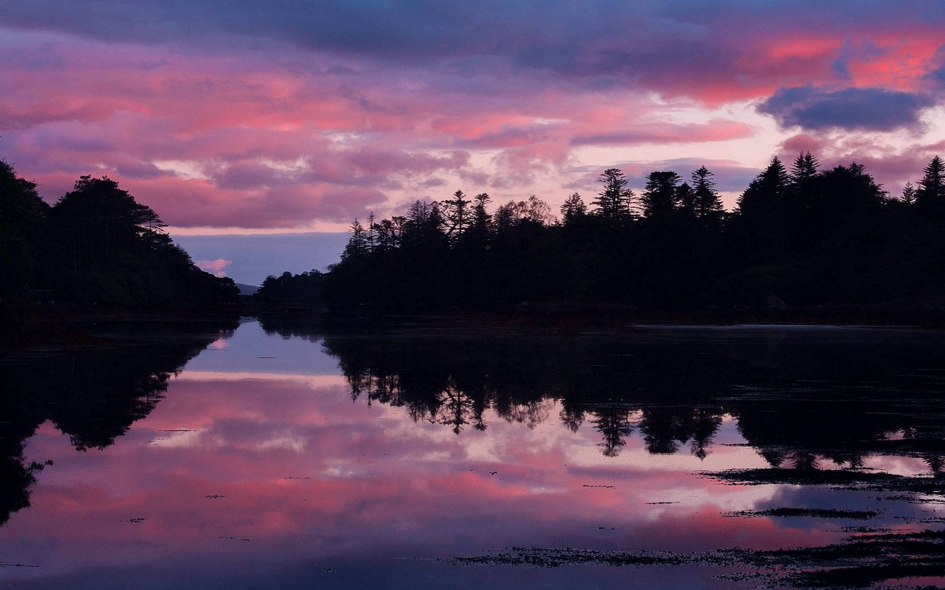 pink sky, lake ireland, vibrant pink and purple sunset, Full HD Desktop Wallpaper