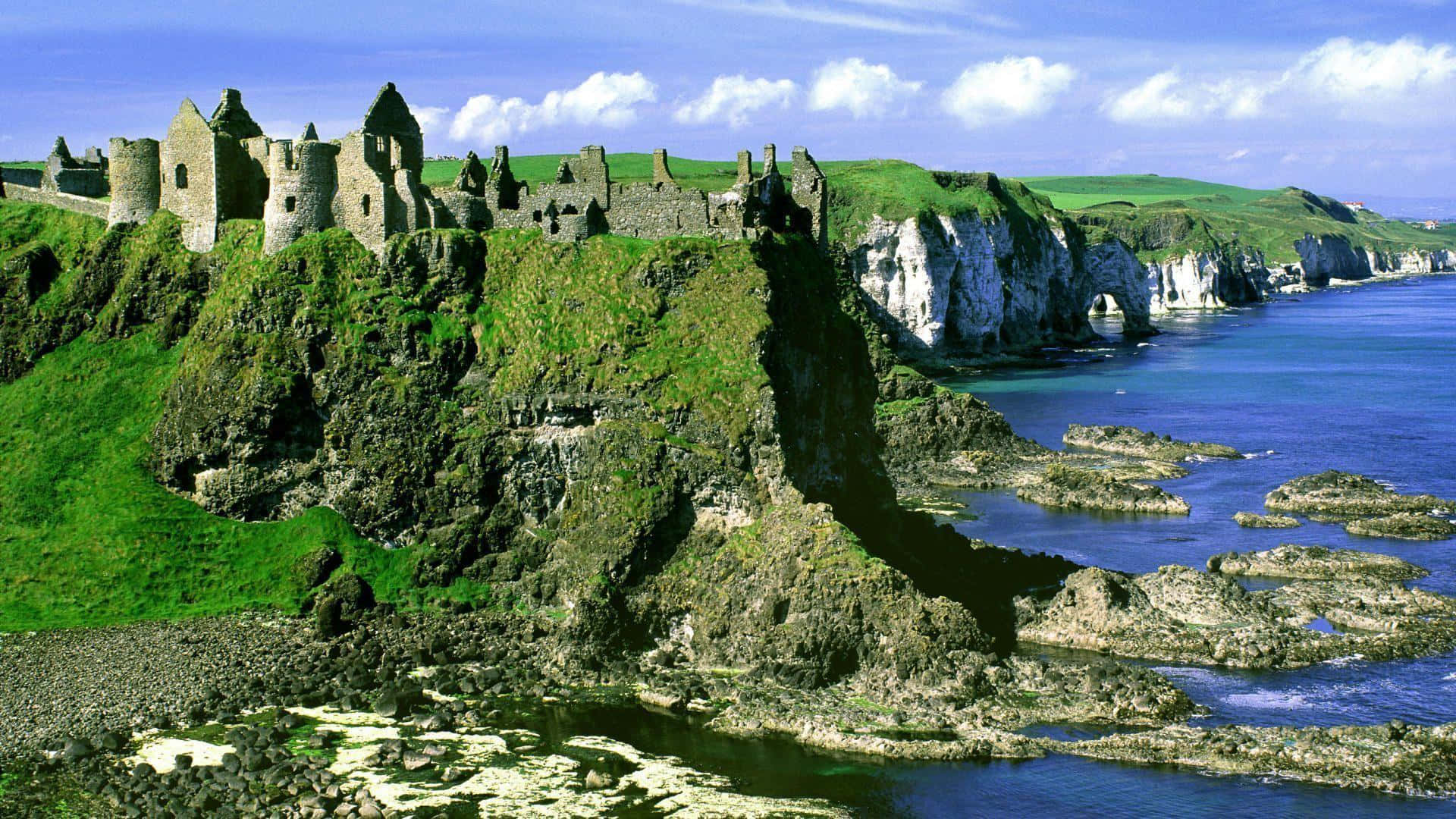 Ireland, cliff buildings, ancient stone castle ruins, Full HD Desktop Wallpaper
