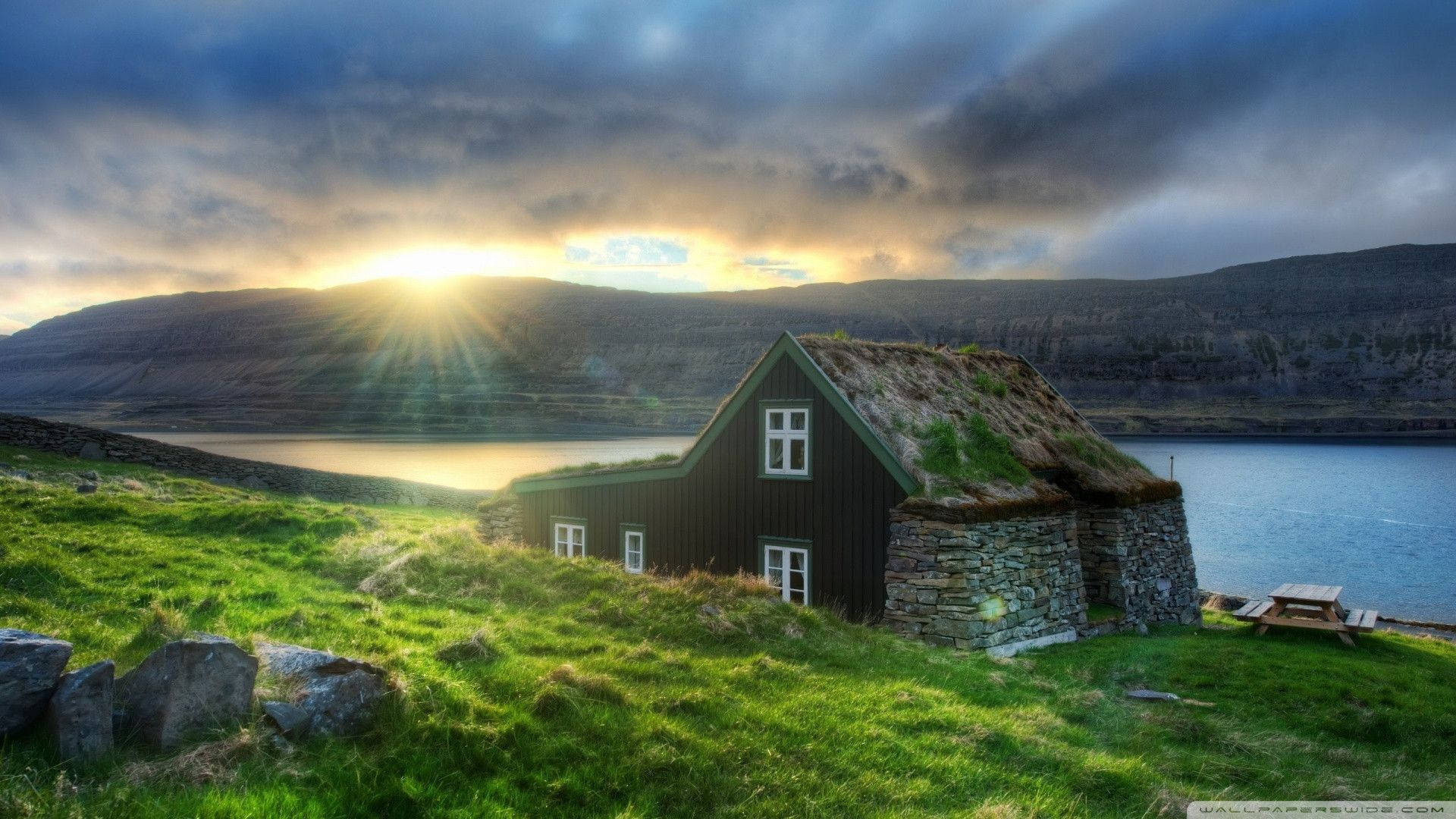 Ireland, cabin, lake, Full HD Desktop Wallpaper