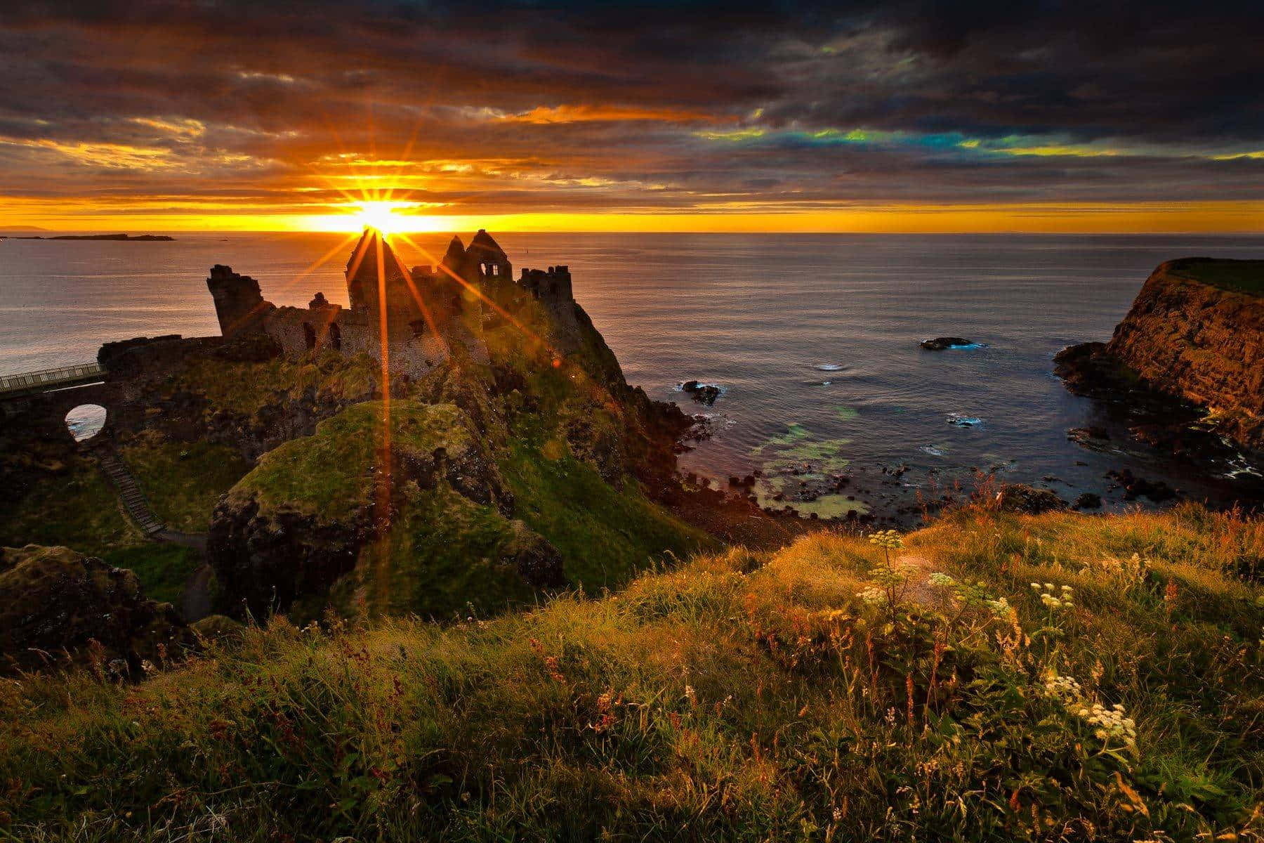 Ireland, Sunset, coastal castle, HD Desktop Wallpaper