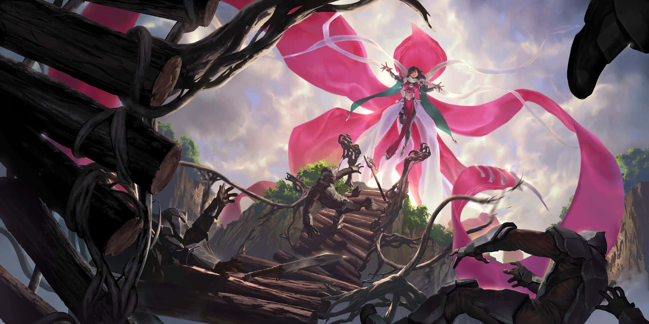 Irelia, battle dance, pink and white cape, Full HD Desktop Wallpaper