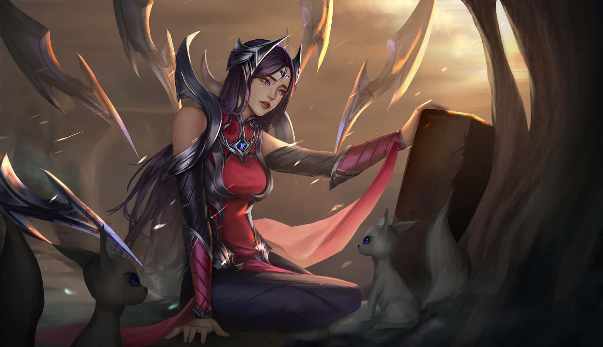 Irelia, dark wings, glowing creatures, Full HD Desktop Wallpaper