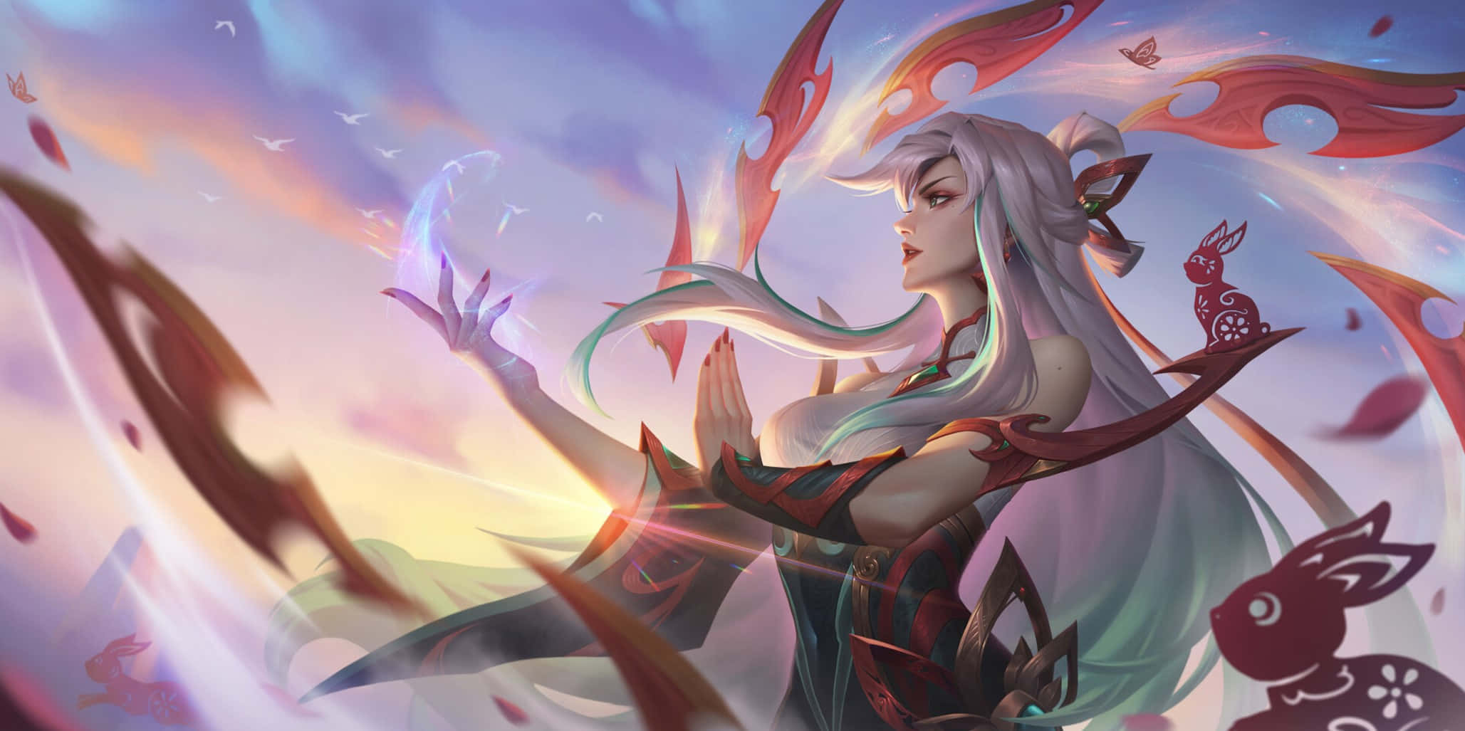 Irelia, mystic warrior, white hair, Full HD Desktop Wallpaper